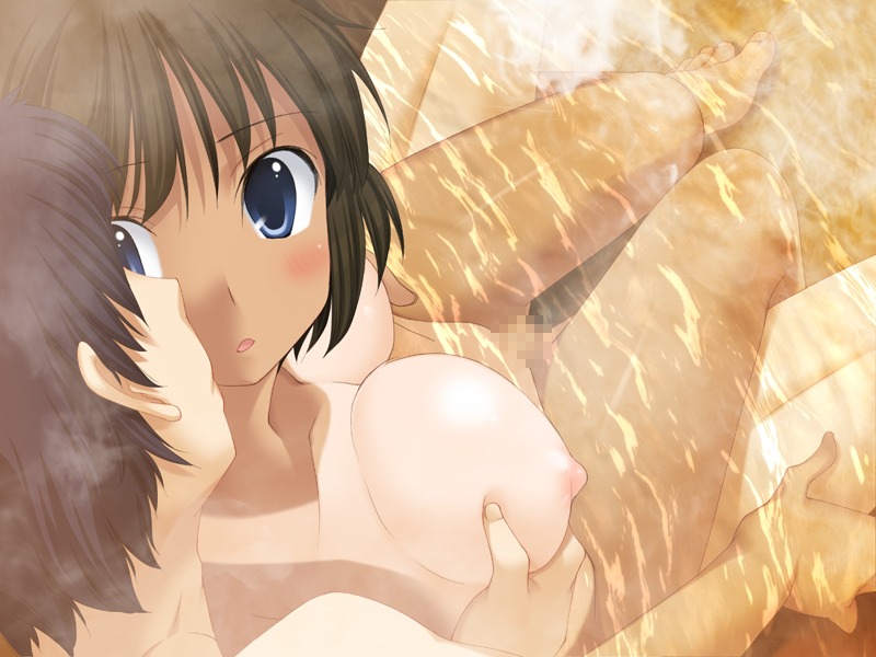 brown_hair censored female game_cg human koi_to_mizugi_to_taiyo_to male pov rule34 schoolgirl short_hair straight tan tanline