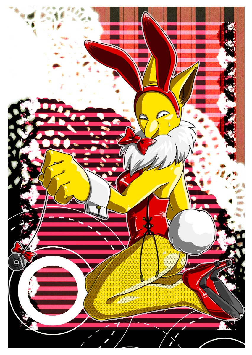 5_fingers anthro ass bowtie bunnysuit clothes color fake_ears fake_tail female female_hypno female_only holding hypno kneeling looking_at_viewer looking_left open_eyes pointy_ears pokemon pokemon_(species) rule34 side_view solo tail yellow_eyes
