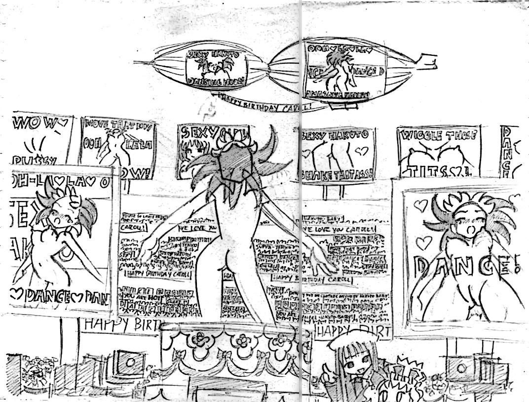 arena ass ass_shake blimp blush bounce bouncing_breasts breasts cake cellphone cheloya cheloya_(artist) coliseum dancing embarrassed exhibitionism female forced greyscale humiliation monochrome nude nudity original public public_nudity pussy rule34 screen sketch tears text traditional_media uncensored zenra