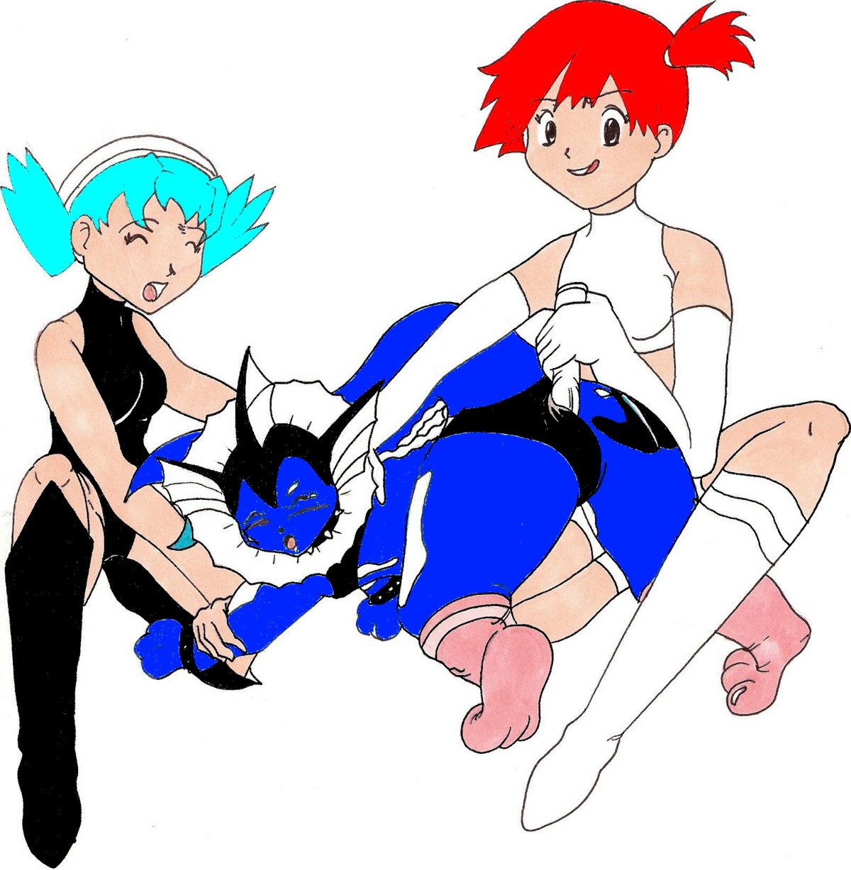 eeveelution female feral human kasumi_(pokemon) kris_(pokemon) mammal multiple_females multiple_girls nintendo pok&eacute;mon_(species) pokemon pokemon_(species) pokemon_gsc pokemon_rgby pokephilia rule34 vaporeon white_background