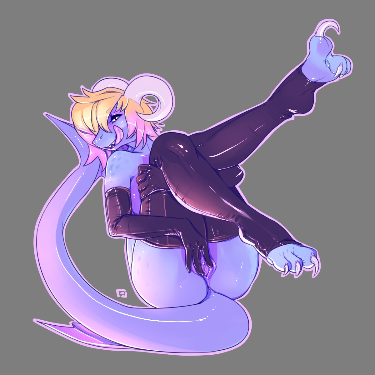 1:1 2014 alpha_channel anthro armwear biped blonde_hair blue_body blue_skin breasts claws clitoris clothing dragon e621 elbow_gloves fangs feet female genitals gloves hair handwear hi_res hindpaw horn latex legwear looking_at_viewer lotix mythological_creature mythological_scalie mythology non-mammal_breasts paws pink_hair purple_body purple_skin purple_vulva scalie short_hair simple_background sitting sleeves smile solo spread_vulva spreading stockings tail teeth tongue tongue_out transparent_background viri vulva