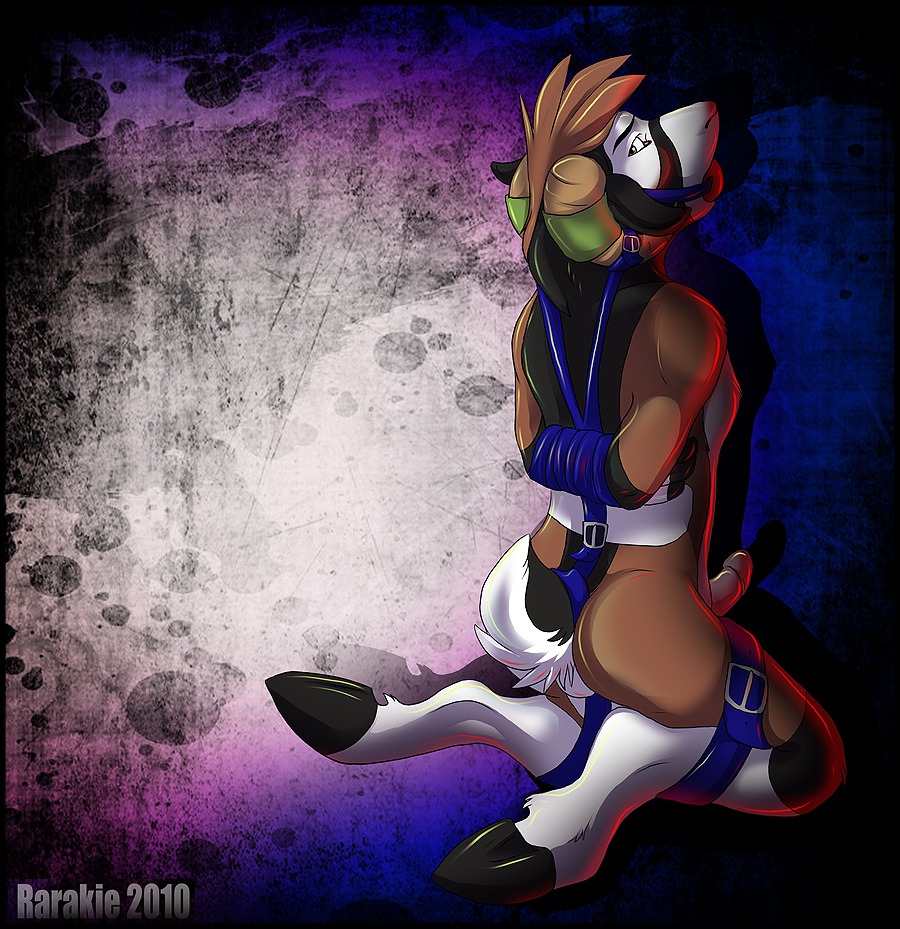 2010 anthro arms_behind_back bai ball_gag bondage caprine furry hooves horns male male_only nude penis ram rarakie rule34 sheep side_view solo