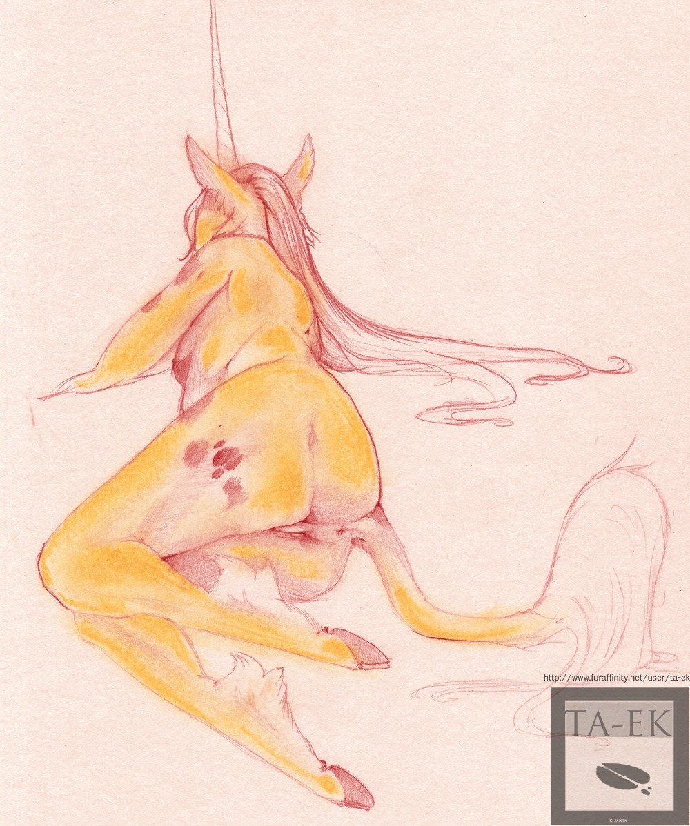 2010 anthro anus biped e621 equid equine female genitals hooves horn lying mammal mythological_creature mythological_equine mythology nude on_side slightly_chubby solo ta-ek tail unicorn vulva