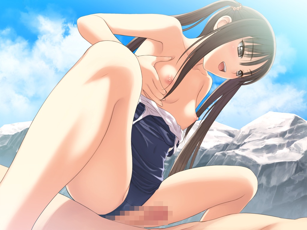 1boy 1girls black_hair breast_grab breasts brother_and_sister censored fault!! female game_cg incest male nipples penis rule34 school_swimsuit sex straight sugiyama_mio swimsuit taka_tony tied_hair twintails