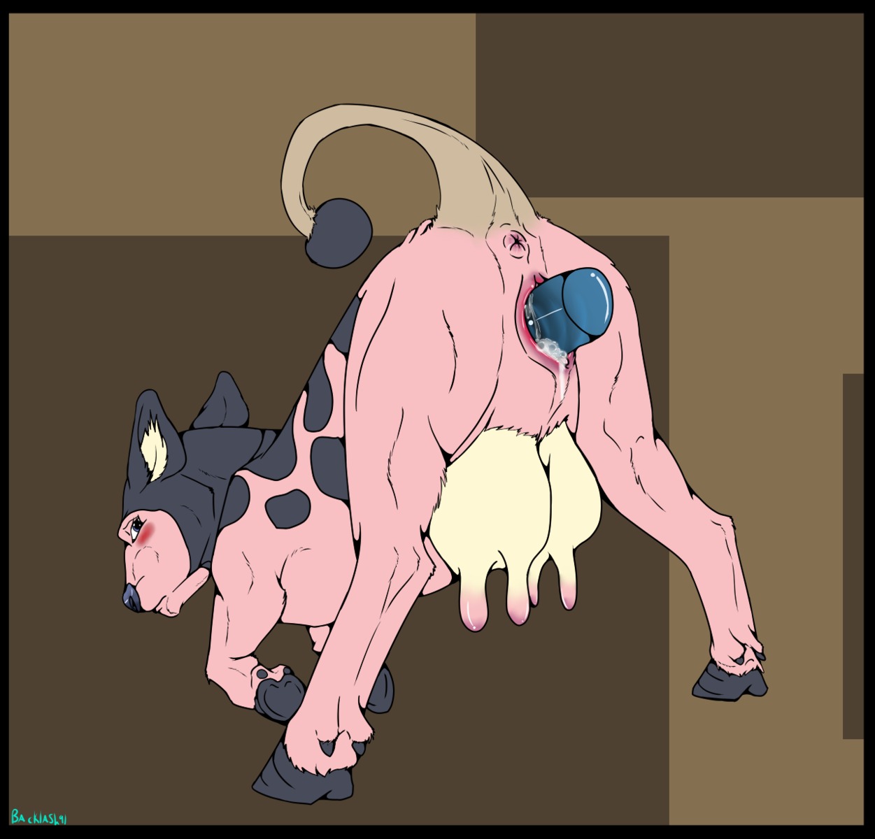 animal_genitalia animal_vulva anus backlash91 black_body black_border black_fur blush bodily_fluids border bovid bovine bovine_genitalia bovine_teats bovine_udders bovine_vulva brown_background brown_body brown_fur conditional_dnp digital_media_(artwork) dildo e621 feet female feral fur generation_2_pokemon genital_fluids genitals grey_nose hi_res hooves looking_back looking_up mammal masturbation miltank nintendo orgasm penetration pink_body pink_fur pokemon pokemon_(species) presenting presenting_anus presenting_vulva raised_tail sex_toy simple_background solo tail tail_anus teats toying_self udders vaginal vaginal_fluids vaginal_masturbation vaginal_penetration vulva