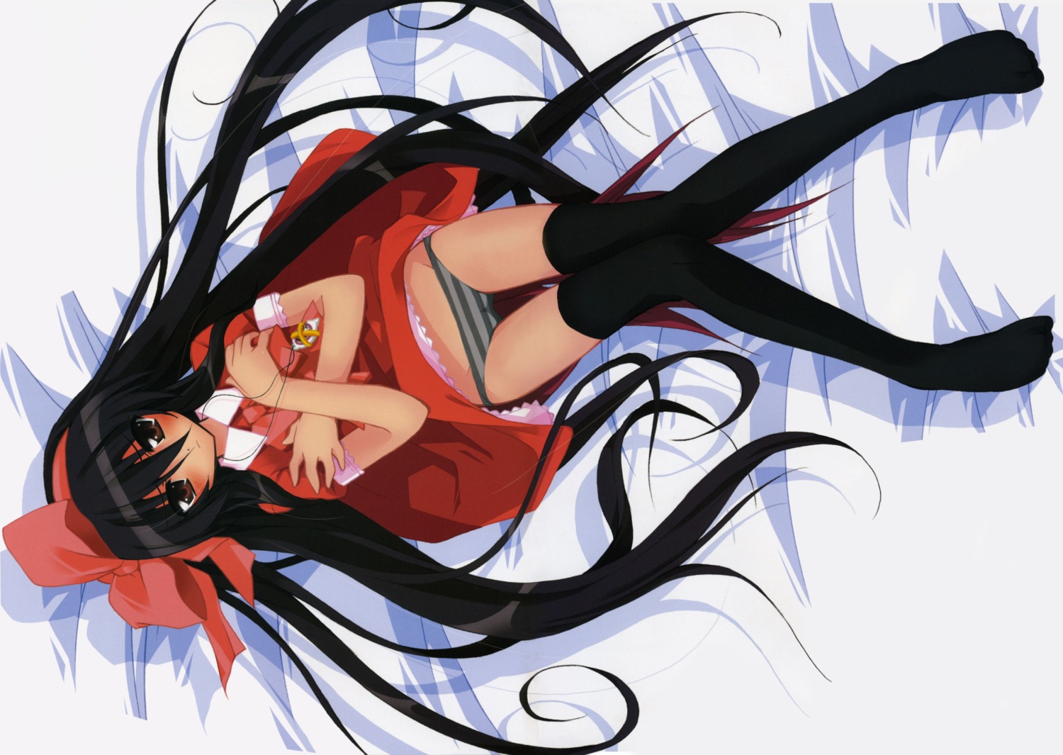 black_hair blush female long_hair panchira panties pointy_chin rule34 shakugan_no_shana shana shimapan thighhighs upskirt zettai_ryouiki