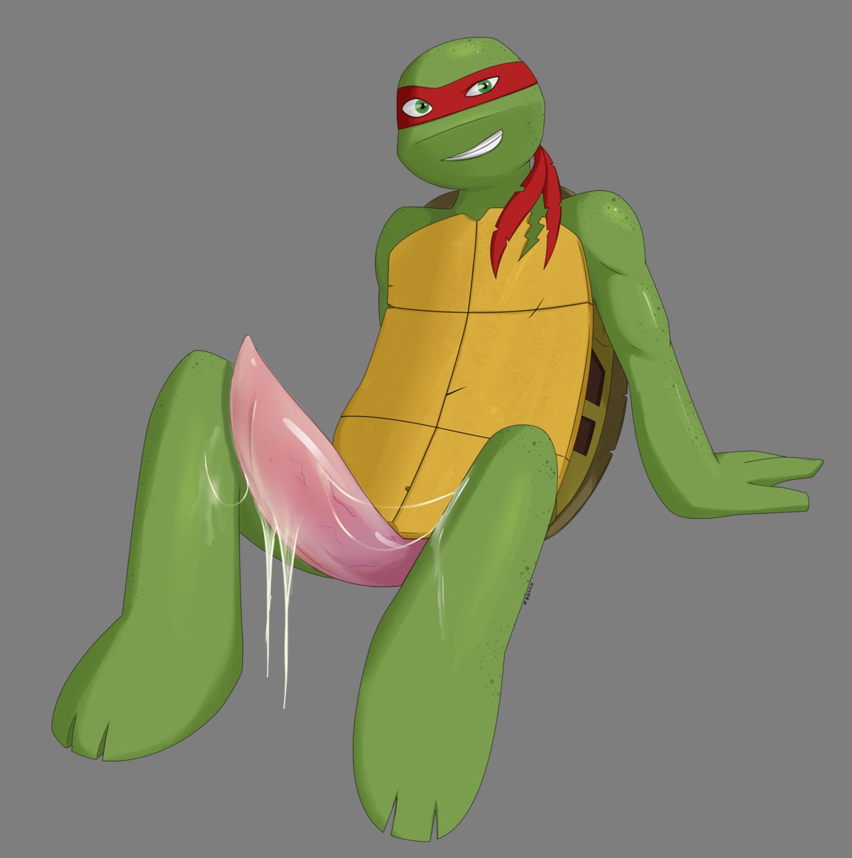 alpha_channel animal_genitalia animal_penis anthro big_penis bodily_fluids cum e621 erection freako genital_fluids genitals green_eyes hi_res looking_at_viewer male mask nude penis raphael_(tmnt) reptile scalie shell solo tapering_penis teenage_mutant_ninja_turtles turtle