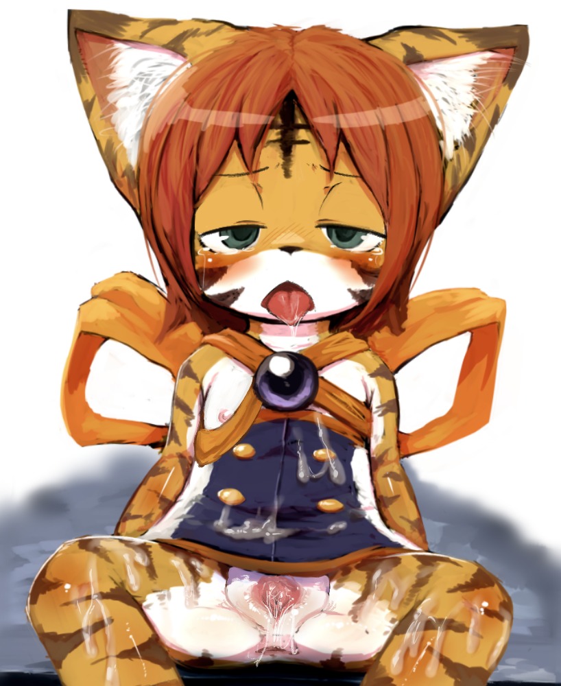 2014 anthro anus biped black_nose blush bodily_fluids clothing cum cum_on_body dagasi digital_media_(artwork) drooling e621 felid female fur genital_fluids genitals green_eyes hair half-closed_eyes kotorahime_neneko looking_at_viewer mammal narrowed_eyes nipples open_mouth orange_body orange_fur pantherine red_hair saliva shinrabanshou sitting solo spread_legs spreading tiger tongue tongue_out vaginal_fluids vulva white_body white_fur young young_anthro young_female