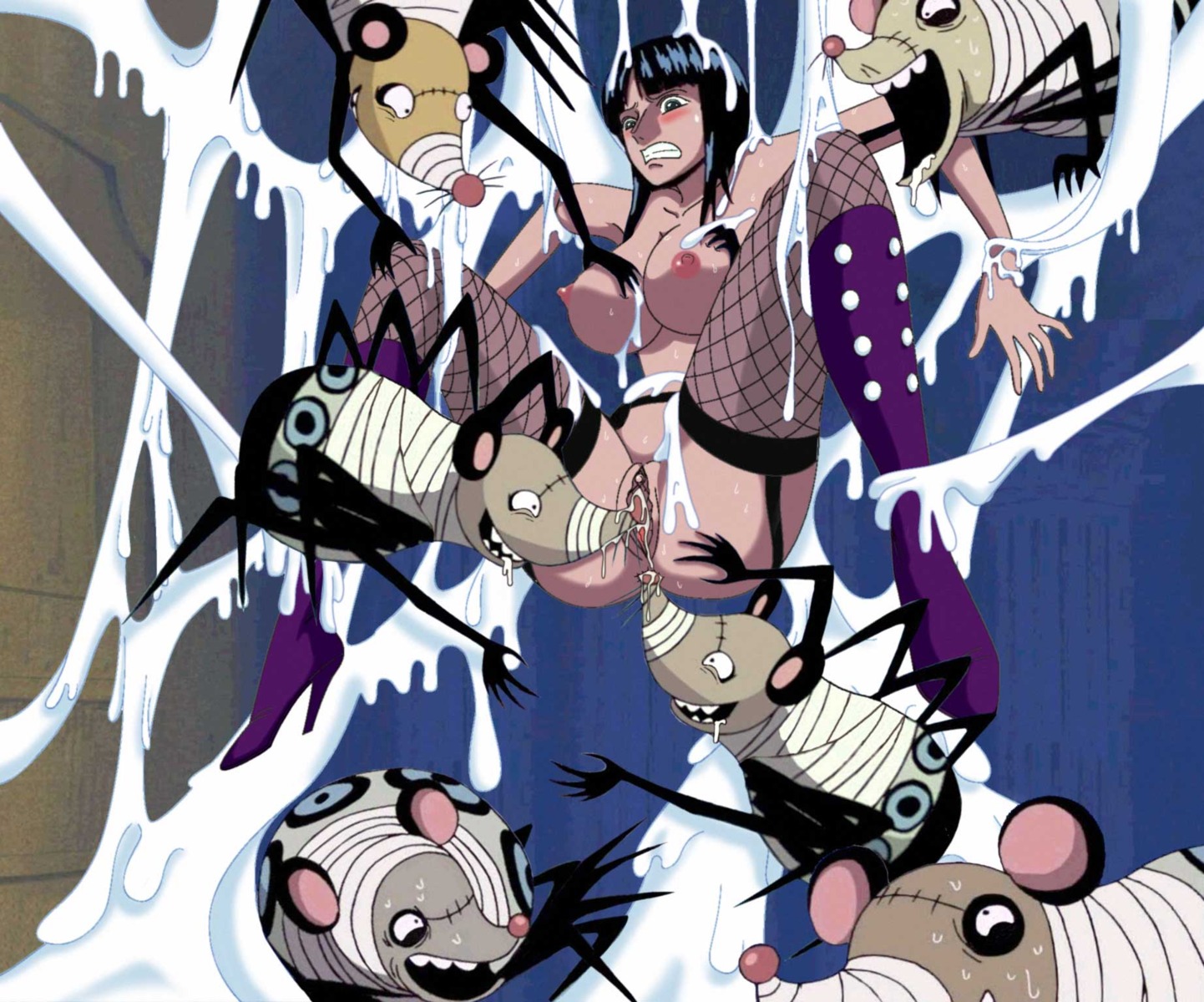 animal artist_request blush boots breasts cap female female_focus highres nico_robin nipples one_piece photoshop pre-timeskip rule34 screencap spider_mice spider_web web zombies zoophilia
