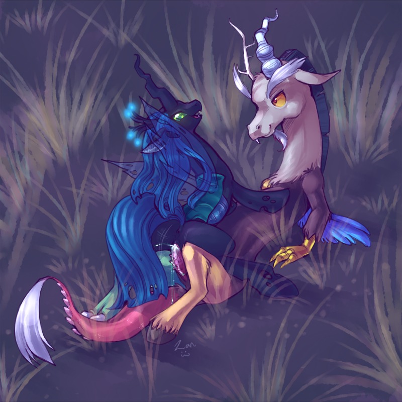 1:1 arthropod blue_body blue_feathers blue_hair bodily_fluids changeling_(mlp) chimera cowgirl_position cum cum_in_vagina cum_inside discord_(mlp) draconequus duo e621 erection feathered_wings feathers female female_on_top female_penetrated feral friendship_is_magic from_front_position genital_fluids genitals grass hair hasbro hooves horn insect_wings interspecies male male/female male_on_bottom male_penetrating male_penetrating_female mammal my_little_pony nude on_bottom on_top outside penetration penile penile_penetration penis penis_in_vagina plant queen_chrysalis_(mlp) sex straddling tail tail_tuft tuft vaginal vaginal_penetration vulva wings zanthu