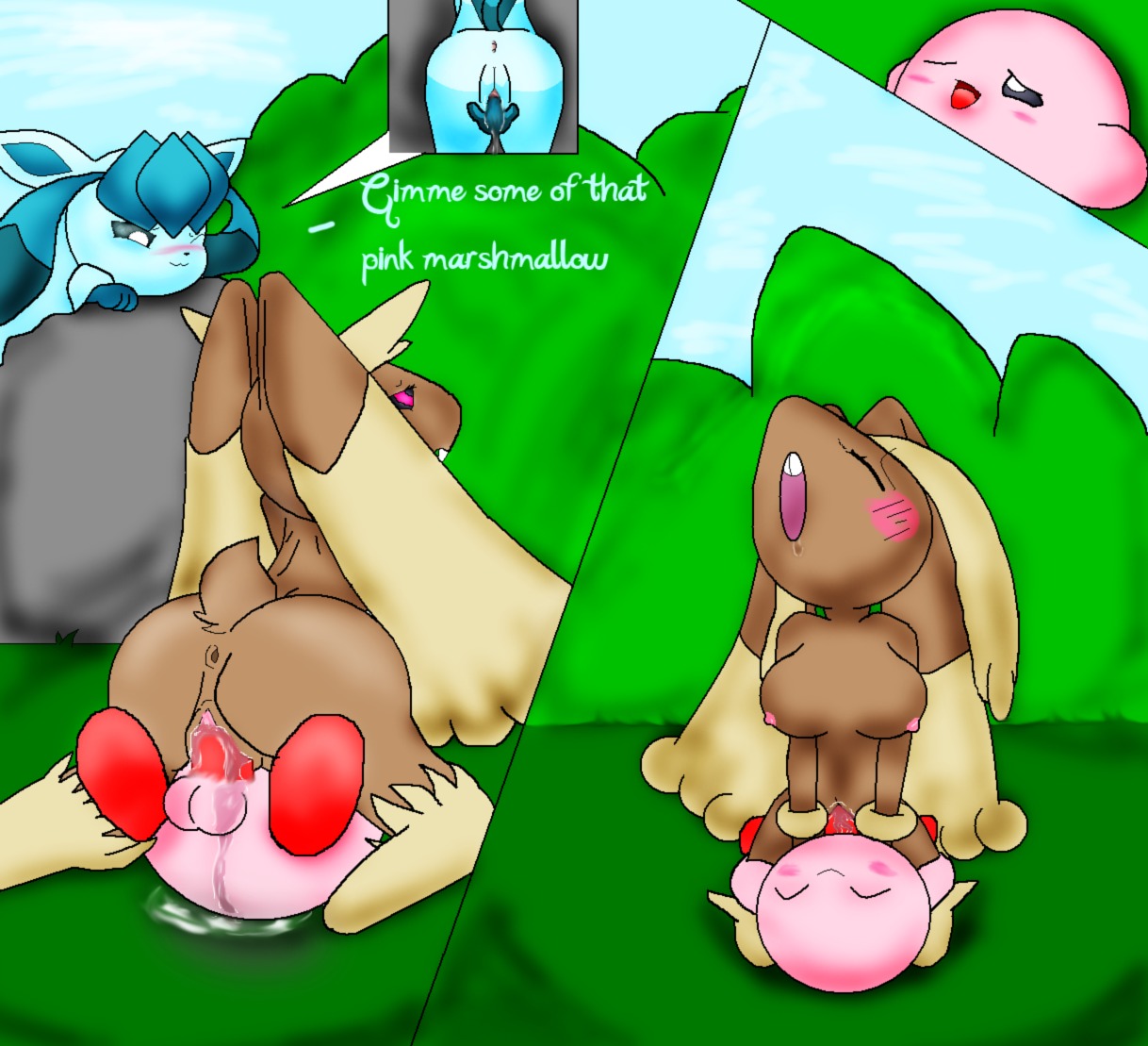 ^_^ anthro crossover eeveelution female furry generation_4_pokemon glaceon kirby kirby_(series) lopunny male nintendo pokemon pokemon_(species) pokephilia rule34 sex size_difference tagme