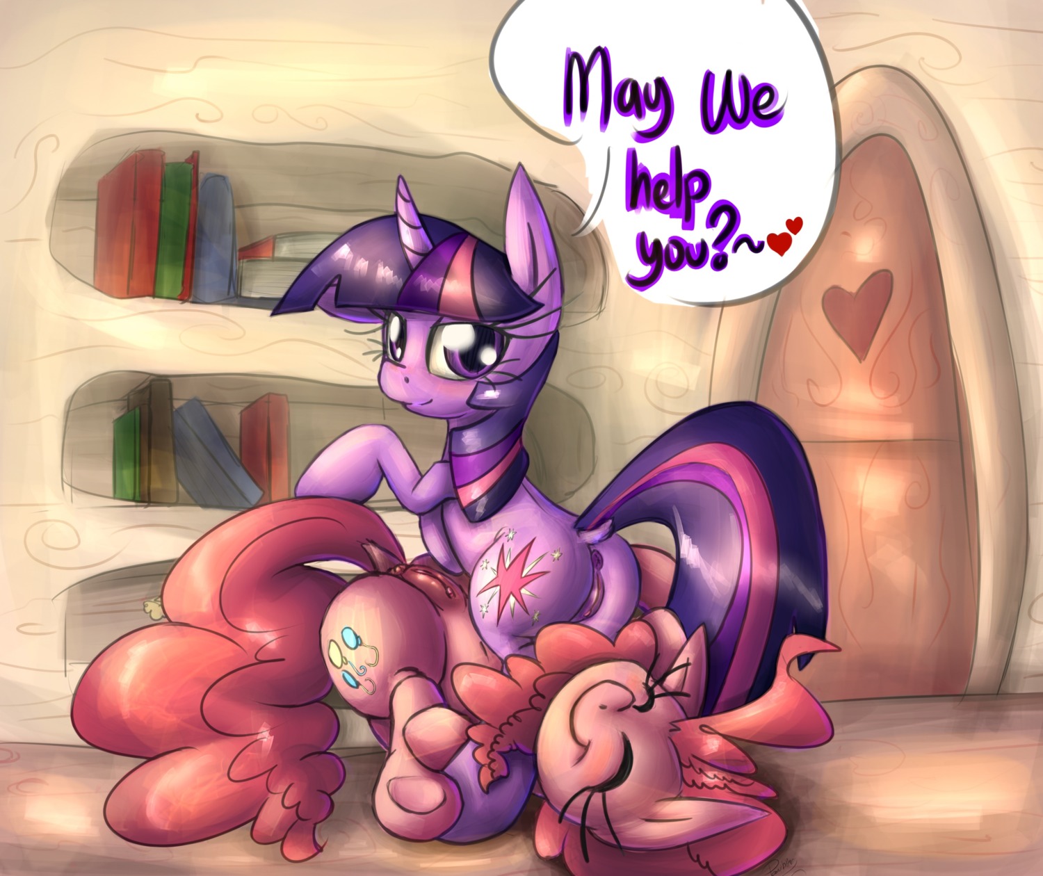2012 69_position anus ass_up blush book cutie_mark dialogue dock_(anatomy) duo e621 earth_pony english_text equid equine eyes_closed female female/female feral friendship_is_magic fur genitals hair hasbro heart_symbol hi_res hooves horn horse inside leadhooves looking_at_viewer looking_back mammal multicolored_hair my_little_pony mythological_creature mythological_equine mythology oral pink_body pink_fur pink_hair pinkie_pie_(mlp) pony purple_body purple_eyes purple_fur purple_hair raised_tail rear_view sex smile tail text twilight_sparkle_(mlp) two_tone_hair underhoof unicorn vulva