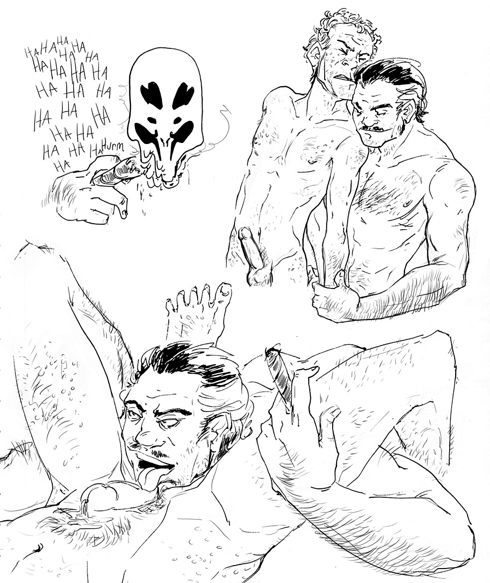 2boys arms_held_behind_back artist_request cigar dc dc_comics erect_nipples erection eyes_closed fellatio freckled_skin gay giving_head going_down_on hairy_arms head_out_of_frame licking_penis male male_only mustache nipples nude oral_sex penis precum_flow rapist rapist_official rorschach rule34 spread_toes tagme the_comedian tongue tongue_out watchmen wince yaoi