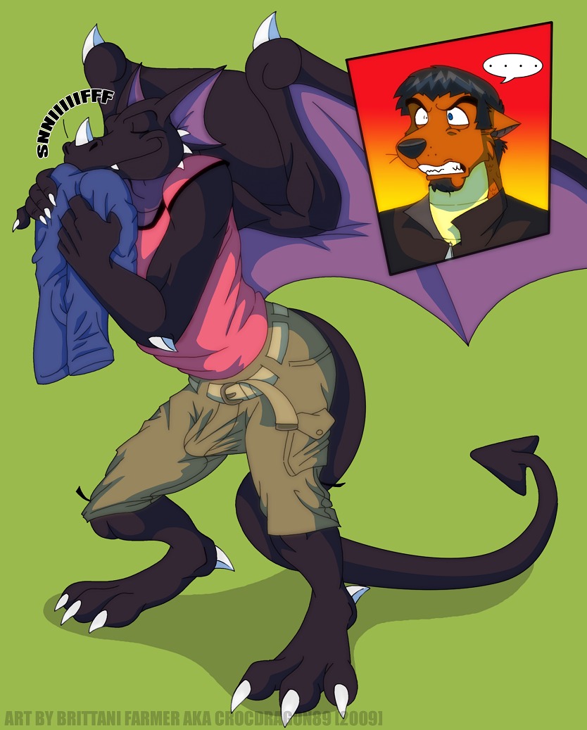anthro biceps black_body black_scales bottomwear bulge claws clothed clothing croc_(crocdragon89) crocdragon89 detailed_bulge dragon duo e621 erection erection_under_clothing european_mythology eyes_closed fangs genital_outline jason_takayama male male/male membrane_(anatomy) membranous_wings muscular mythological_creature mythological_scalie mythology pants penis_outline pink_clothing purple_body purple_skin scales scalie shirt sniffing spread_legs spreading tail teeth tenting topwear western_dragon wings zeke_(crocdragon89)