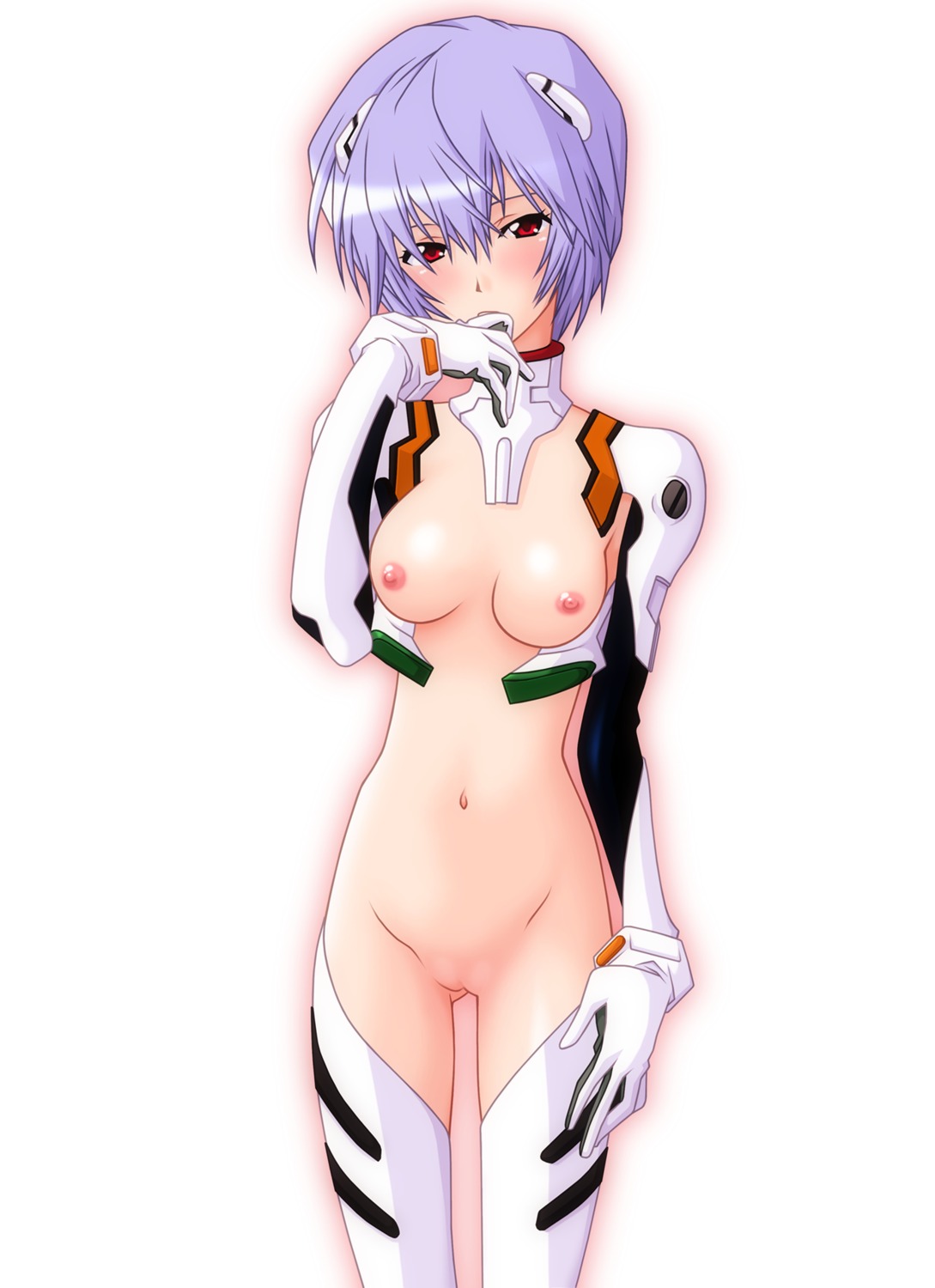 1girls blue_hair blush bodysuit bottomless breasts female functionally_nude gainax gloves hair_ornament highres human light-skinned_female light_skin neon_genesis_evangelion nude pale-skinned_female pale_skin pilot_suit plugsuit pussy red_eyes rei_ayanami rule34 short_hair small_breasts stockings topless undressing