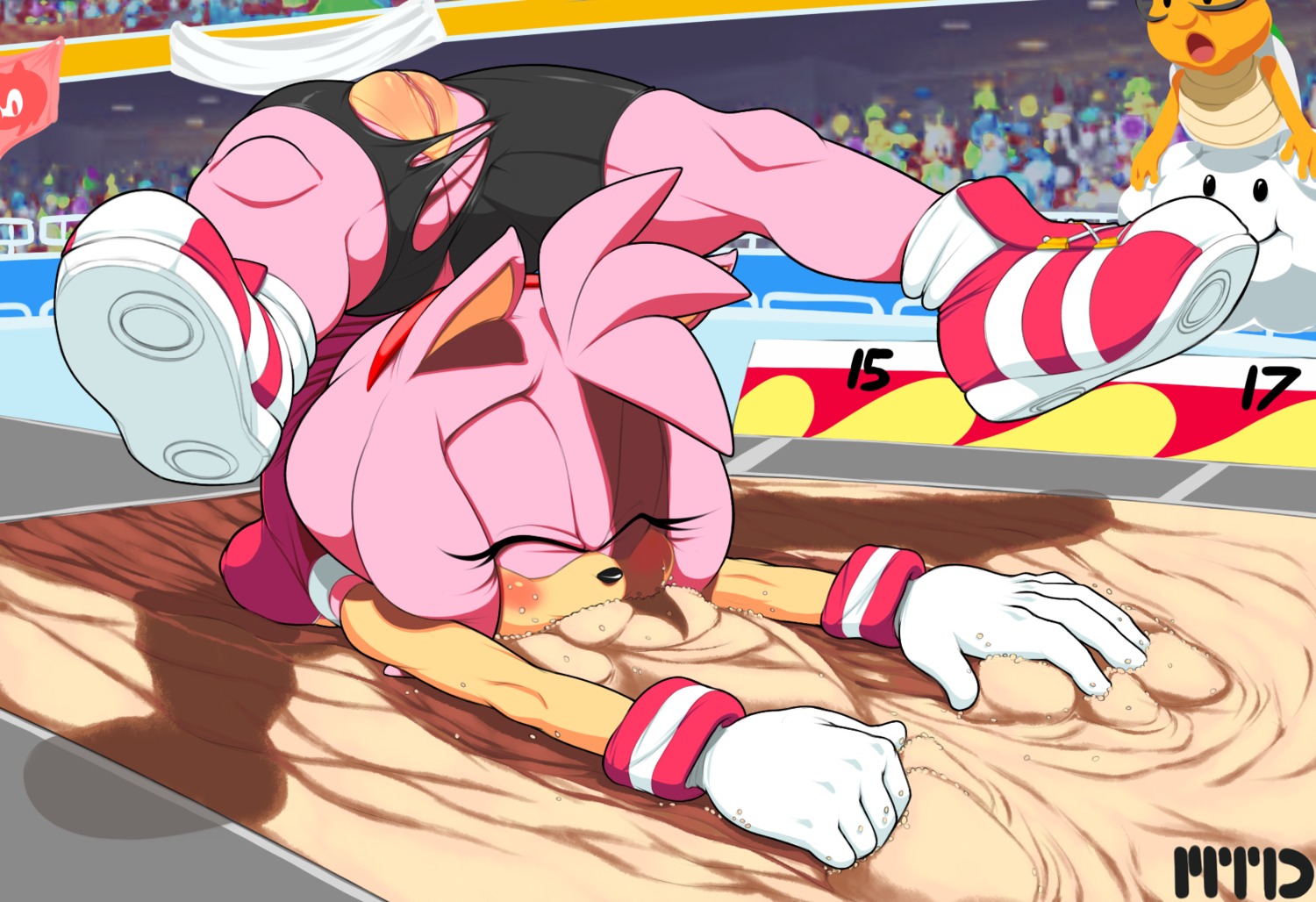 2014 amy_rose anthro blush chest_stand clothing crossover e621 eulipotyphlan eyes_closed fail female flexible genitals group hair hedgehog hi_res koopa lakitu lakitu's_cloud male mammal mario_and_sonic_at_the_olympic_games mario_bros marthedog nintendo pink_body pink_hair sand scalie scorpion_(position) sega solo_focus sonic_the_hedgehog_(series) spread_legs spreading torn_clothing vulva wardrobe_malfunction