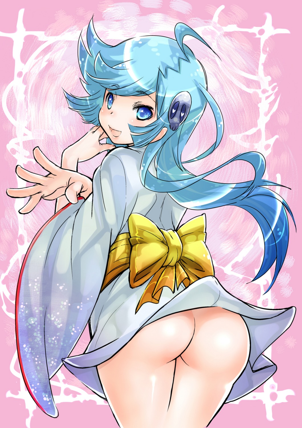 1girls 2011 ass blue_hair blush breasts dororon_enma-kun female hair_ornament highres japanese_clothes long_hair mimishiki no_panties pointy_chin princess rule34 skull skull_hair_ornament smile yuki_onna yukiko_hime