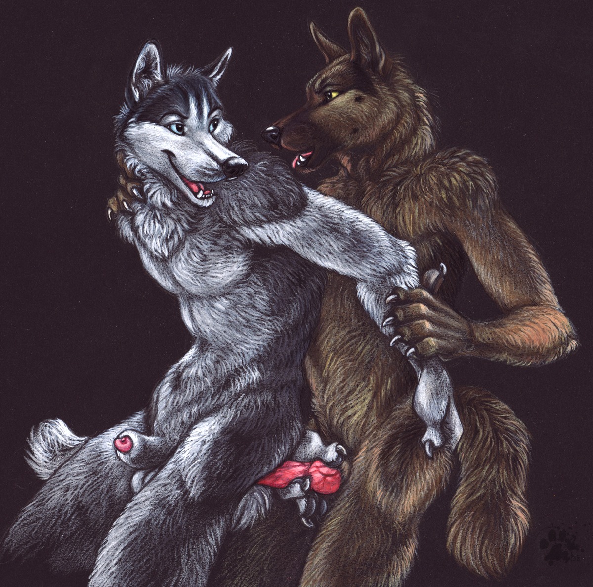 2008 anal anal_penetration animal_genitalia animal_penis anthro anthro_on_anthro blotch blue_eyes brown_body brown_fur canid canine canine_genitalia canine_penis canis domestic_dog duo e621 erection eye_contact flaccid from_behind_position fur genitals german_shepherd grey_body grey_fur herding_dog husky knot licking looking_at_another looking_back male male/male male_penetrated male_penetrating male_penetrating_male mammal nordic_sled_dog nude open_mouth pastoral_dog penetration penis scratches_volume_2 sex sheath simple_background sketch spitz standing tail tongue tongue_out traditional_media_(artwork) vein yellow_eyes