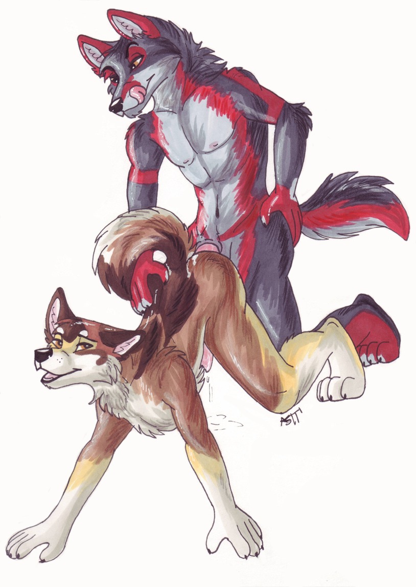 2011 all_fours anal anal_sex ass celestialwolfen cum cum_on_ass from_behind gay licking licking_lips male nude penetration penis raised_tail rule34 sex tail tongue