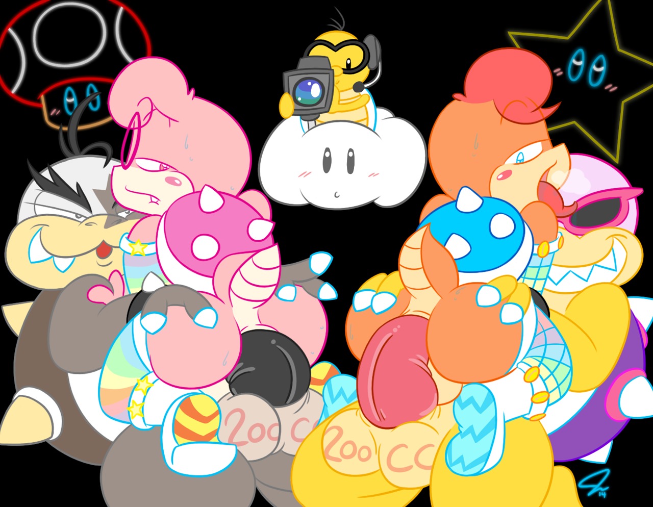 2014 anal anal_penetration arm_warmers armwear backsack balls big_penis blush body_writing bubble_butt butt clothing dragon dragon_koopa e621 erection exhibitionism eyewear femboy genitals glasses group hair huge_penis koopa koopa_shell koopaling lakitu lakitu's_cloud lakitu_(mario_kart) legwear looking_at_viewer male male/male male_penetrated male_penetrating male_penetrating_male mario_bros mario_kart morton_koopa_jr. mythological_creature mythological_scalie mythology nintendo nude octii open_mouth parallel_sex penetration penis psy_(psyredtails) psyredtails rainbow_road roy_koopa scalie sex shell stockings sunglasses tail tongue turtle_shell voyeur writing_on_balls writing_on_genitals year
