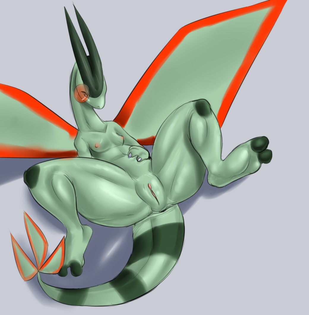 anthro barefoot breasts color female female_only flygon green_skin nipples nude pokemon pokemon_(species) pussy rule34 solo tagme tail vulva wings