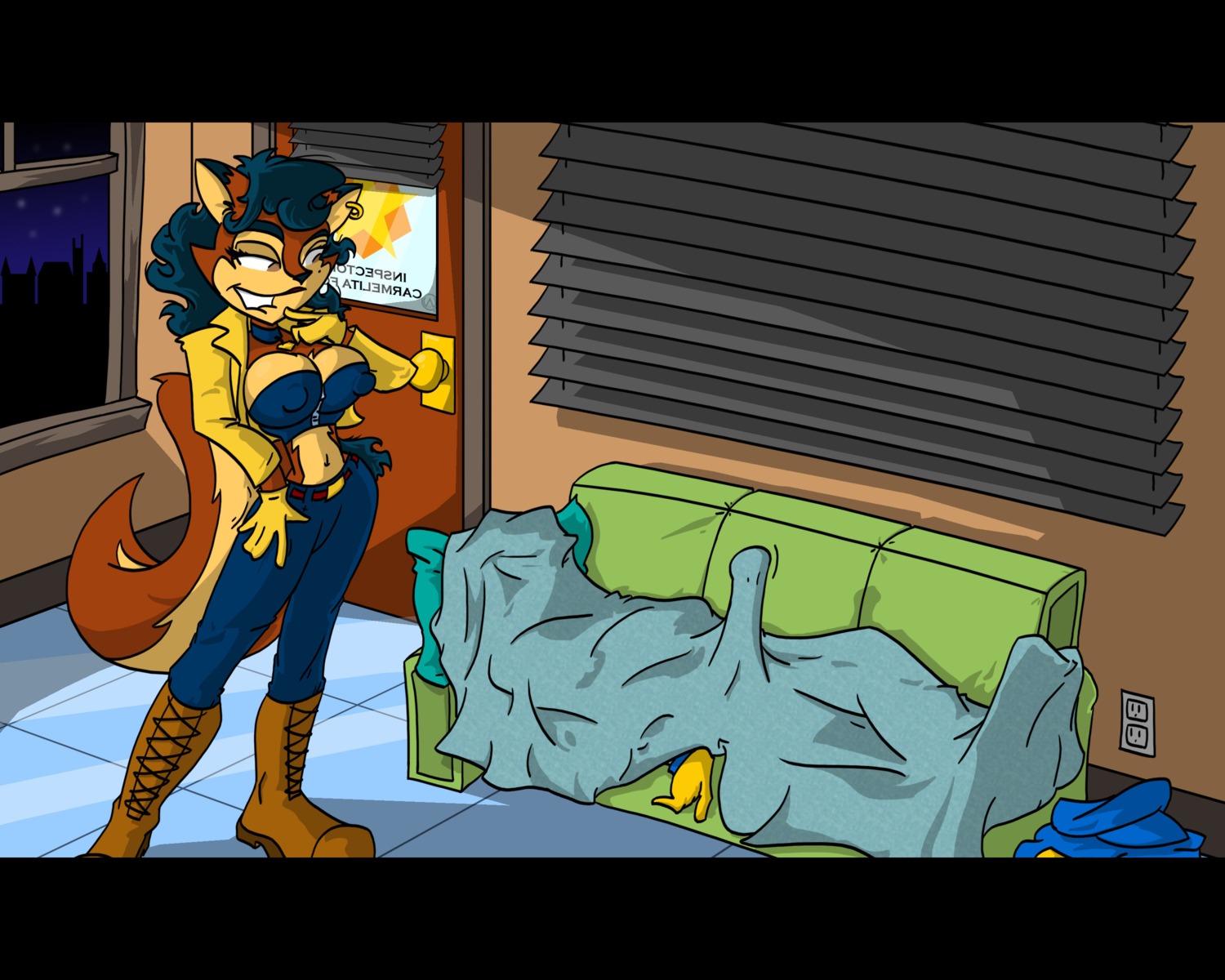 5:4 absurd_res anthro black_bars canid canine carmelita_fox duo e621 erection female fox genitals hi_res letterbox male mammal operative274 penis procyonid raccoon sleeping sly_cooper sly_cooper_(series) sony_corporation sony_interactive_entertainment sucker_punch_productions tail