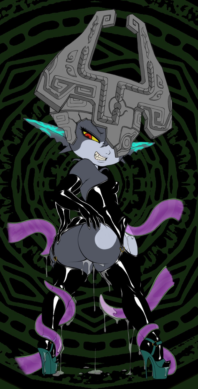 abstract_background after_sex armwear big_butt bodily_fluids breasts butt butt_grab clothed clothing cum cum_drip cum_on_clothing cum_on_footwear cum_on_shoes dripping e621 elbow_gloves fangs female footwear garter_belt garter_straps genital_fluids genitals gloves grin hand_on_butt handwear hi_res high_heels humanoid humanoid_pointy_ears latex latex_clothing latex_gloves latex_handwear legoman legwear midna muh-arts nintendo not_furry platform_footwear platform_heels pointy_ears purple_tentacles rear_view red_eyes shoes simple_background small_breasts smile socks solo standing teeth tentacles the_legend_of_zelda thigh_highs thigh_socks twili twilight_princess vaginal_fluids vulva wet yellow_sclera