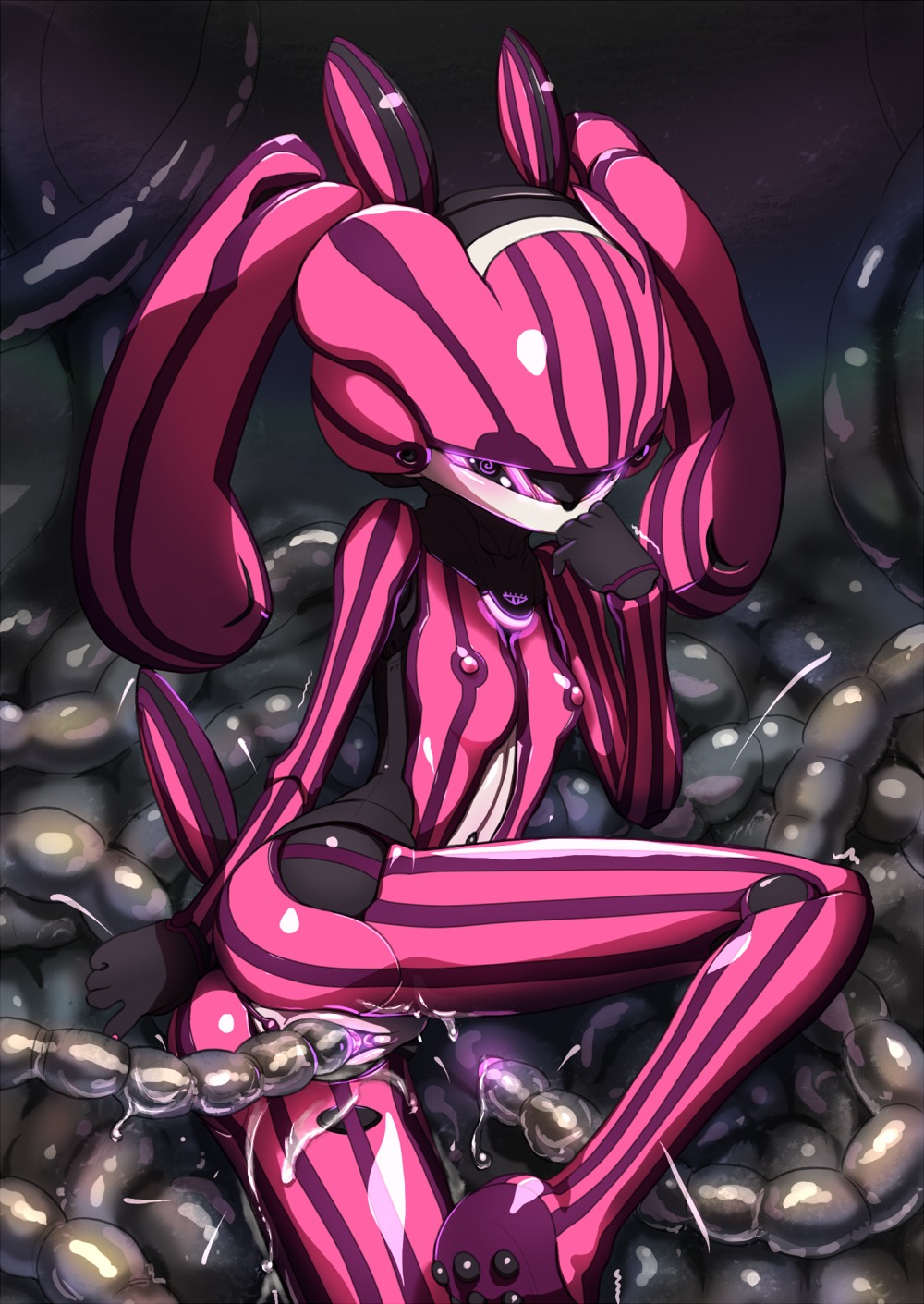android cum cum_inside cumdrip female highres machine musen-shiki_sanhankikan nipples pink_skin pussy robot robot_girl rule34 sex source_request striped tail tentacle tied_hair twintails vaginal_penetration