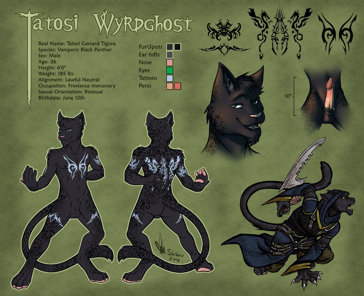 animal_genitalia anthro balls e621 english_text erection felid genitals male mammal model_sheet nude pantherine penile_spines penis penis_tip sheath shibara solo tail tatosi_wyrdghost_(character) text weapon