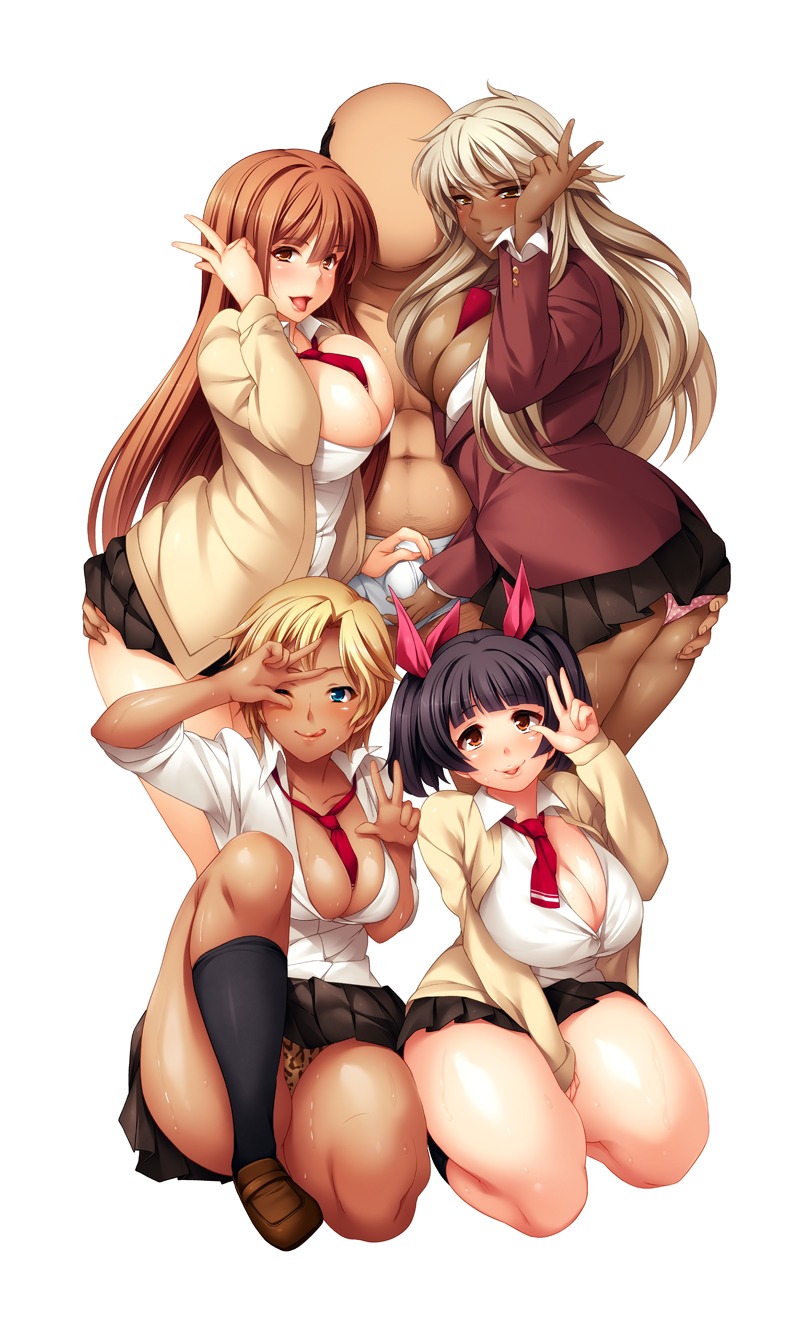 4girls ass breasts dark_skin duo_handjob eri_(sei_yariman_gakuen_enkou_nikki) faceless_male female gyaru hand_on_ass hand_on_penis harem highres kuro_gyaru large_breasts male mana_(sei_yariman_gakuen_enkou_nikki) mario_(artist) miho_(sei_yariman_gakuen_enkou_nikki) multiple_females multiple_girls orcsoft penis rei_(sei_yariman_gakuen_enkou_nikki) rule34 sei_yariman_gakuen_enkou_nikki smile white_background