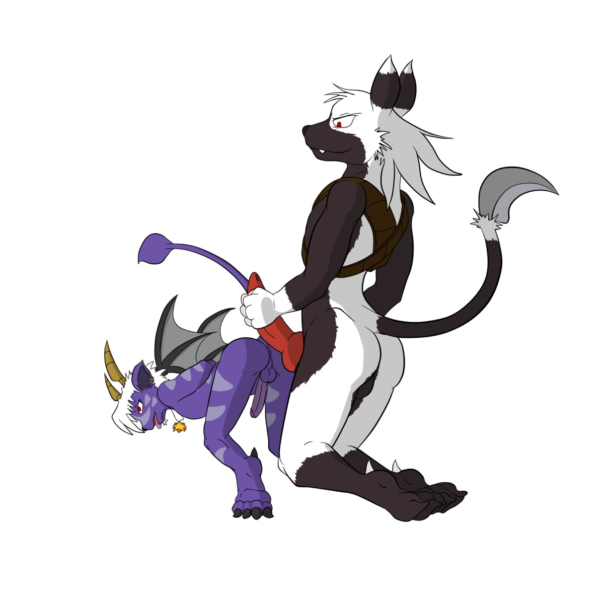 1:1 all_fours anthro anus artist_collaboration backsack balls butt buwaro_elexion canid canine claws dark-moltres demon digital_media_(artwork) dominant duo e621 ear_piercing erection feet genitals hi_res hindpaw horn humanoid_genitalia humanoid_penis iratu_elexion jewelry knot larger_dom larger_male male male/male mammal muscular nude paws pendant penis piercing pose presenting purple_body purple_skin red_eyes sigh-otter simple_background size_difference slightly_damned smaller_male striped_body striped_skin stripes tail yellowpower