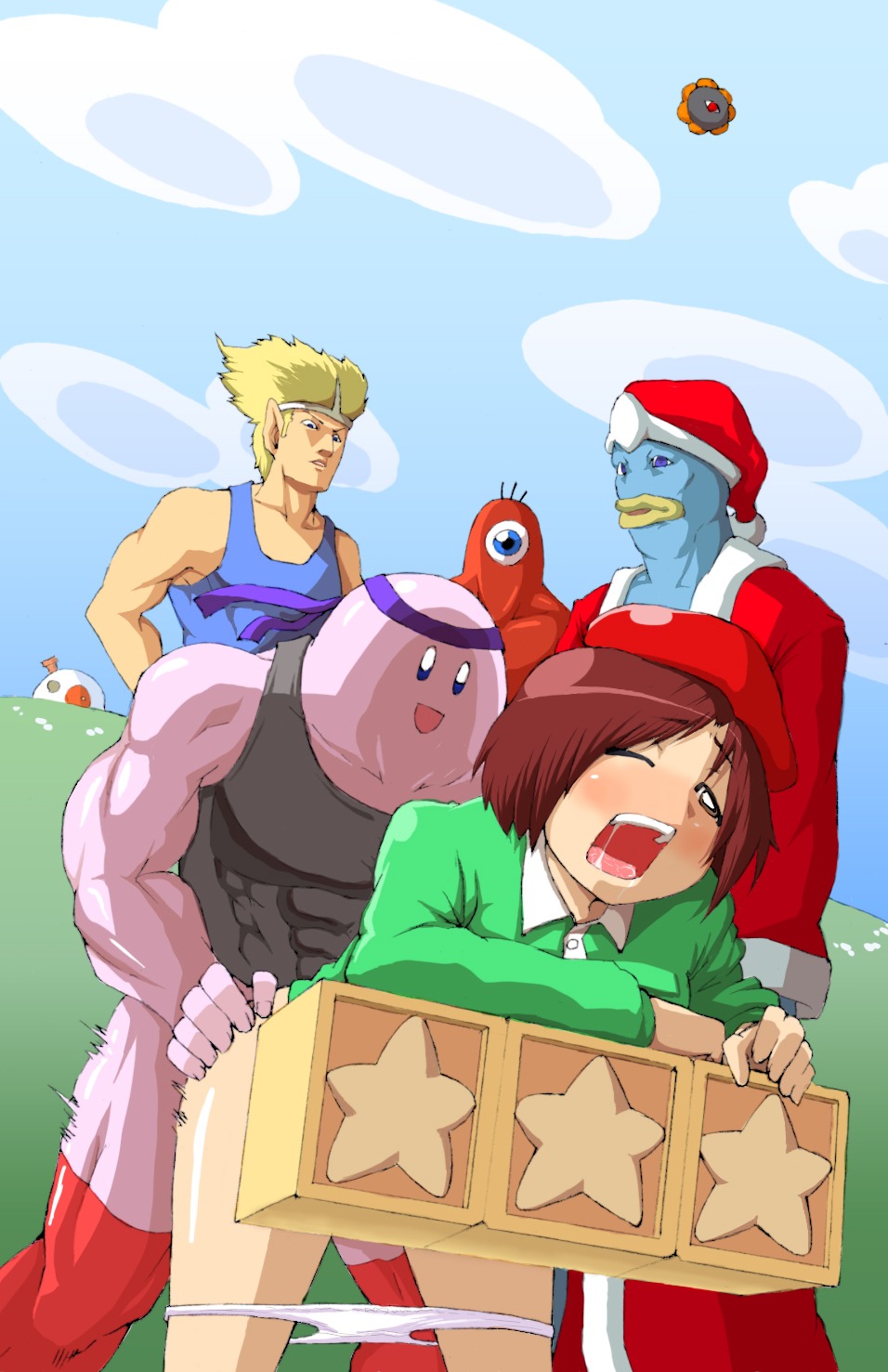 adeleine blush dark_matter female highres king_dedede kirby kirby_(series) knuckle_joe male motion_blur muscles nintendo panties panty_pull rule34 sex takeda_kanryuusai thighs underwear waddle_doo what wince