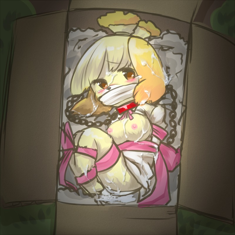 1:1 2012 adolescent animal_crossing anthro archived_source bdsm big_breasts blush bodily_fluids bondage bound box breasts canid canine canis chain cloth_gag collar container container_bondage cum detailed_background domestic_dog e621 female gag gagged genital_fluids if_it_fits_i_sits_(meme) in_box in_container isabelle_(animal_crossing) looking_at_viewer lying mammal meme nintendo nipples shih_tzu solo submissive submissive_female tanpopo_hayabusa-maru tears toy_dog young young_anthro