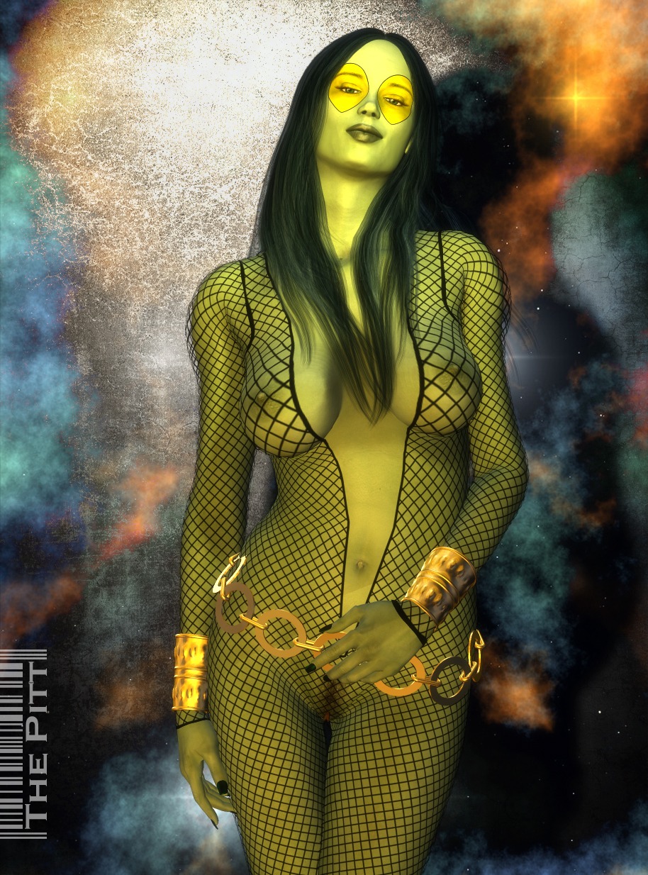 1girls 3d alien alien_girl alien_look_like_human black_hair breasts female fishnet gamora green-skinned_female green_skin guardians_of_the_galaxy lips long_hair marvel marvel_comics rule34 solo straight_hair the_pitt
