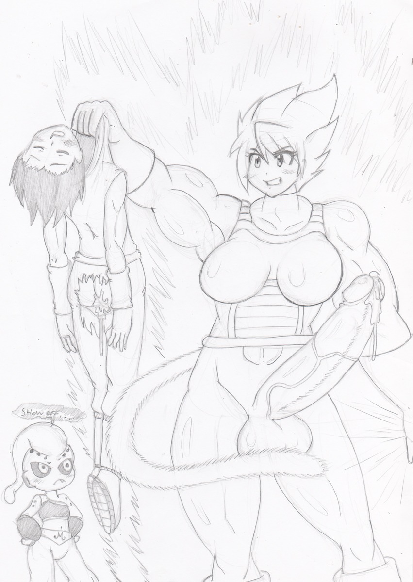 armor breasts dragon_ball dragon_ball_z drawn female female_majin futanari intersex majin male nikoh original_character penis rule34 saiyan sketch super_saiyan tail