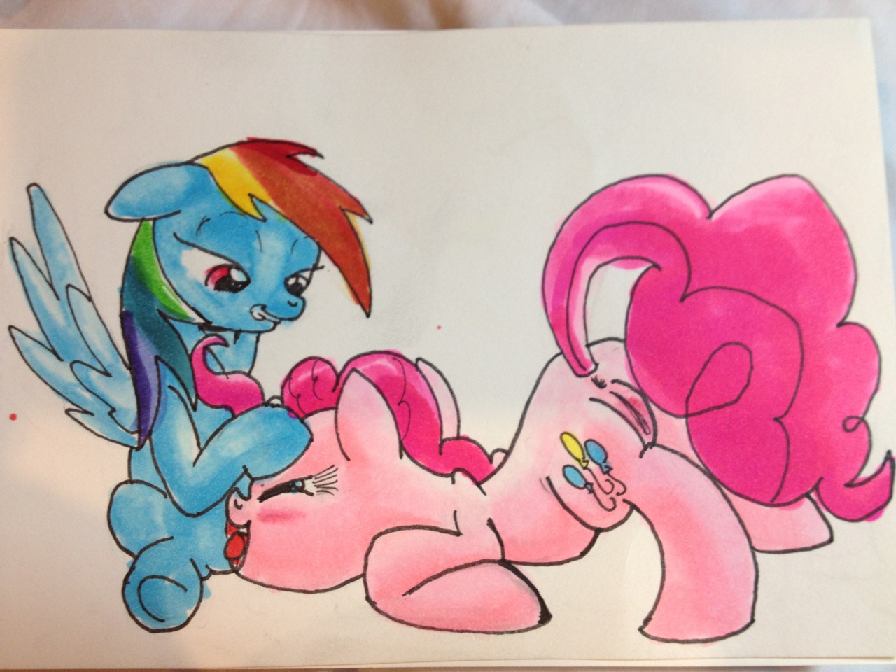 2013 4:3 anus blue_body blue_eyes blue_feathers blue_fur cunnilingus duo e621 earth_pony equid equine eyes_closed feathered_wings feathers female female/female feral friendship_is_magic fur genitals hair hasbro horse kitsuneymg licking mammal multicolored_hair my_little_pony mythological_creature mythological_equine mythology oral pegasus pink_body pink_fur pink_hair pinkie_pie_(mlp) pony purple_eyes rainbow_dash_(mlp) rainbow_hair sex simple_background spread_legs spreading tongue tongue_out traditional_media_(artwork) vaginal vulva white_background wings
