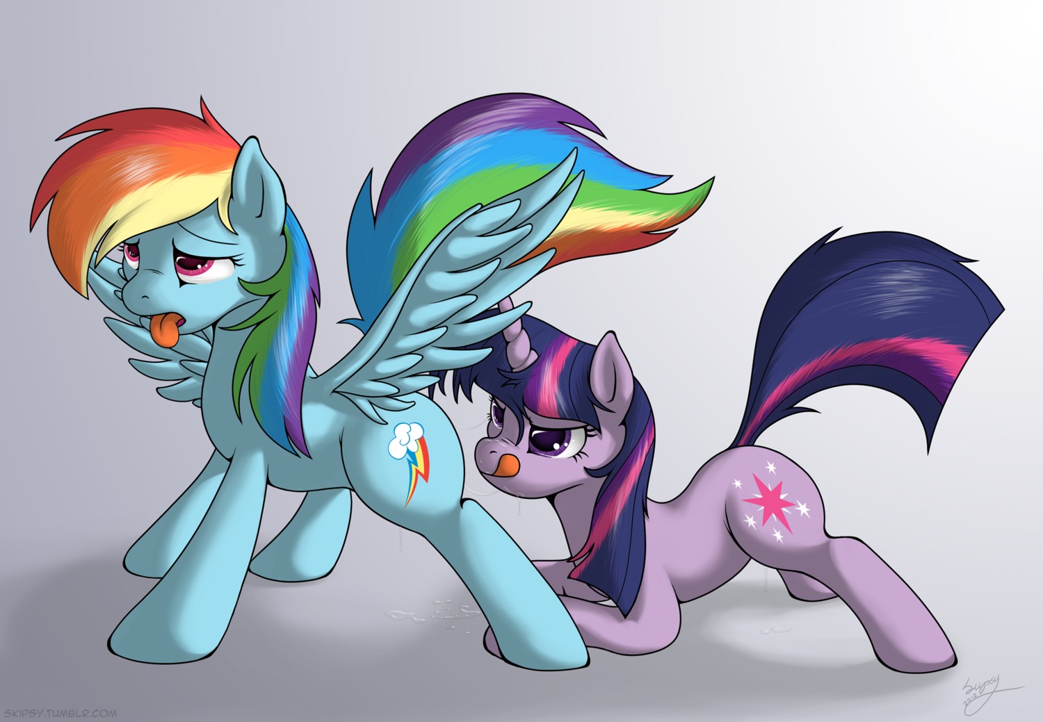 2012 blue_body blue_feathers blue_fur bodily_fluids cutie_mark duo e621 equid equine feathered_wings feathers female female/female feral feral_on_feral friendship_is_magic fucked_silly fur genital_fluids hair hasbro hi_res horn licking licking_lips long_hair mammal multicolored_hair multicolored_tail my_little_pony mythological_creature mythological_equine mythology nude open_mouth pegasus purple_body purple_eyes purple_fur purple_hair rainbow_dash_(mlp) rainbow_hair rainbow_tail raised_tail self_lick simple_background skipsy spread_legs spreading tail tongue tongue_out twilight_sparkle_(mlp) two_tone_hair unicorn vaginal_fluid_string vaginal_fluids wing_boner wings