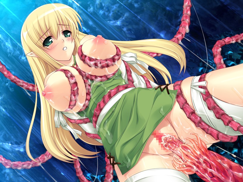 blonde_hair blush breast_squeeze breasts censored clothing cum elf female game_cg green_eyes large_breasts nipples pointy_ears pussy rule34 spread_legs stockings team-tanabe tentacle thighhighs tiffania_westwood vaginal_penetration zero_no_tsukaima
