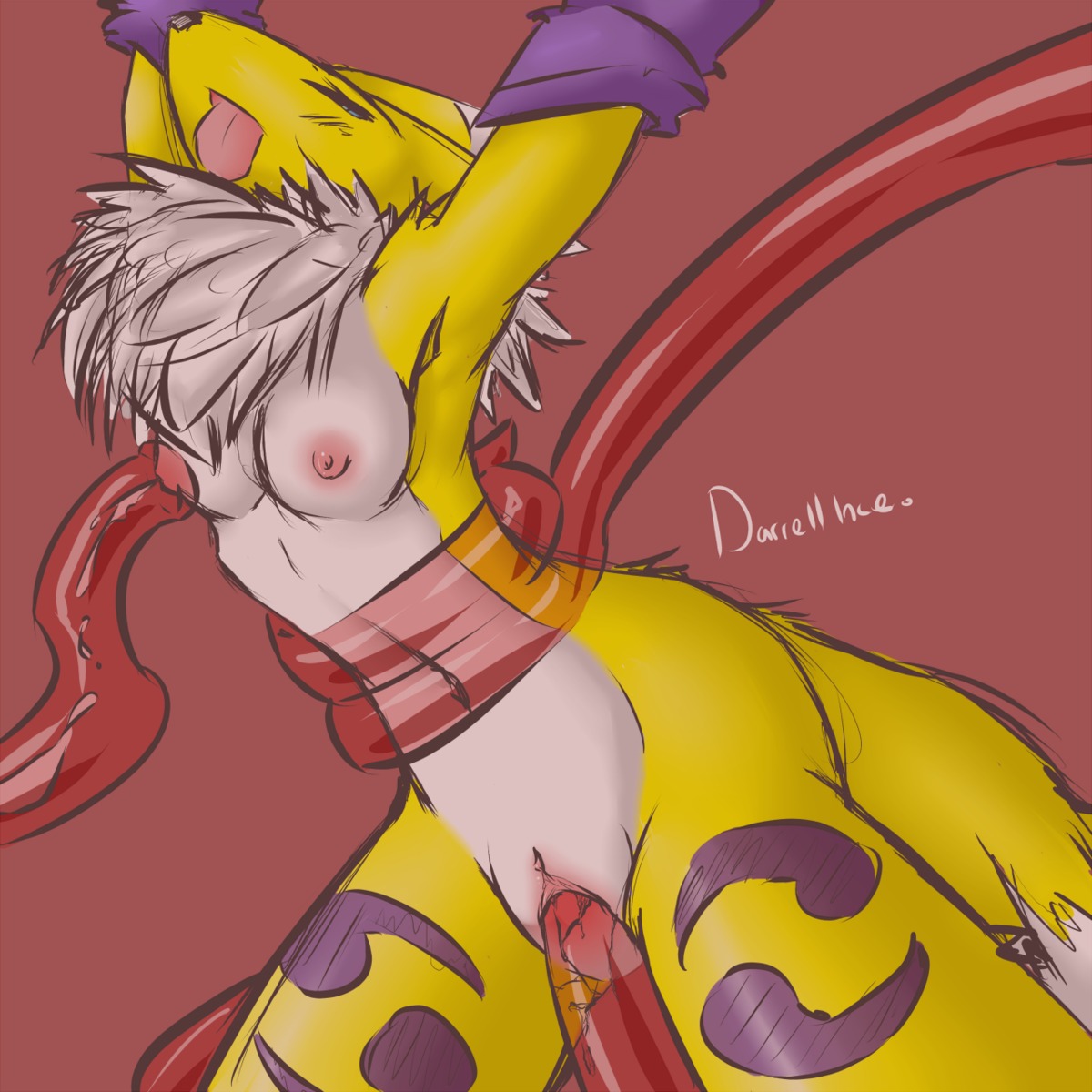 1:1 anthro bandai_namco bodily_fluids breast_milking breast_play breast_suck breastfeeding breasts canid canine digimon digimon_(species) e621 female florecentjivyra fur genitals hi_res lactating mammal milking_tentacles nipple_fetish nipple_play nipples penetration renamon small_waist solo sucking tail tentacle_mouth tentacles tired tongue translucent translucent_tentacles vaginal vaginal_penetration vulva white_body white_fur yellow_body yellow_fur