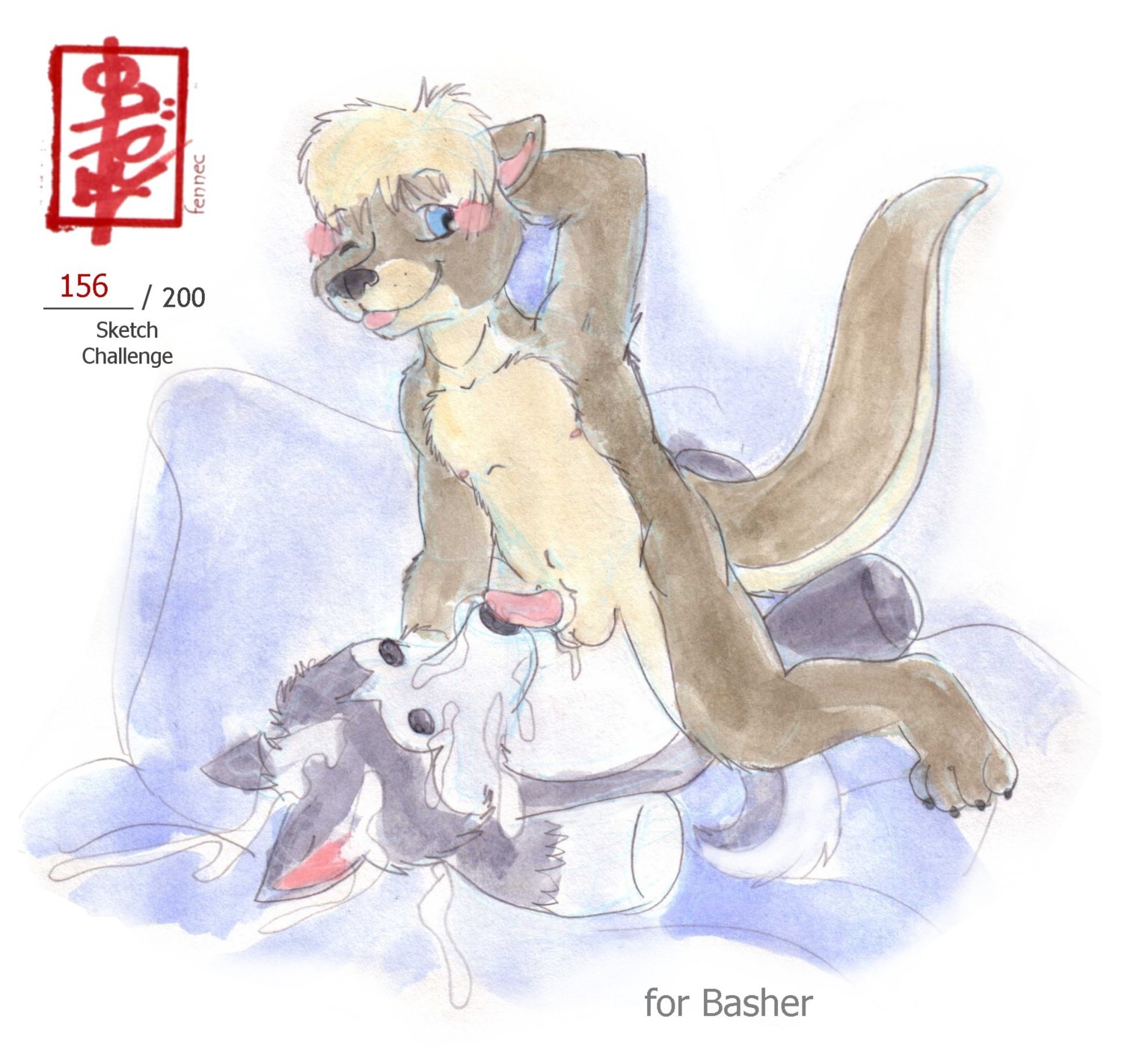 after_masturbation animal_genitalia anthro balls bodily_fluids canid canine canis cum cumshot domestic_dog e621 ejaculation erection fennec_(artist) genital_fluids genitals hi_res husky looking_at_viewer male mammal messy mustelid nordic_sled_dog orgasm otter painting_(artwork) penis plushie plushophilia sheath shota simple_background solo spitz tail tempesta tongue watercolor_(artwork) white_background young young_anthro young_male