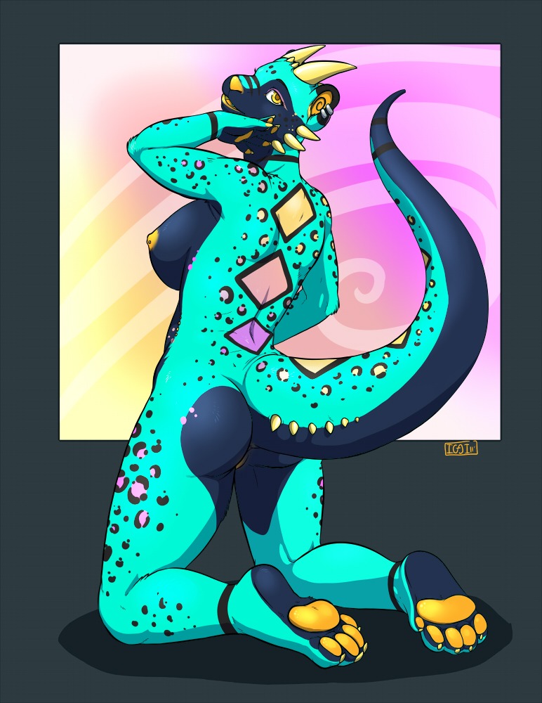 agamid anthro bearded_dragon big_breasts biped blue_eyes breasts e621 felid feline female fur genitals horn hybrid iggi kneeling leopardus lizard mammal nipples nude ocelot pawpads paws pose reptile scalie solo spots tail tia_(convel) vulva