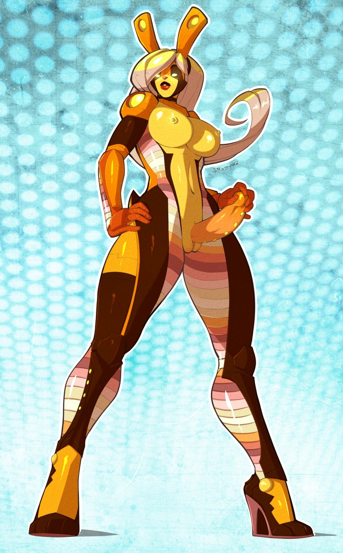 2012 android anthro bea_(seisuke) big_breasts biped breasts e621 erection genitals glowing glowing_eyes hair herm humanoid_genitalia humanoid_penis intersex lagomorph leporid machine mammal nipples nude pecan_(gentlemanplayer) penis pose rabbit robot sackless seisuke solo spearfrost standing vulva