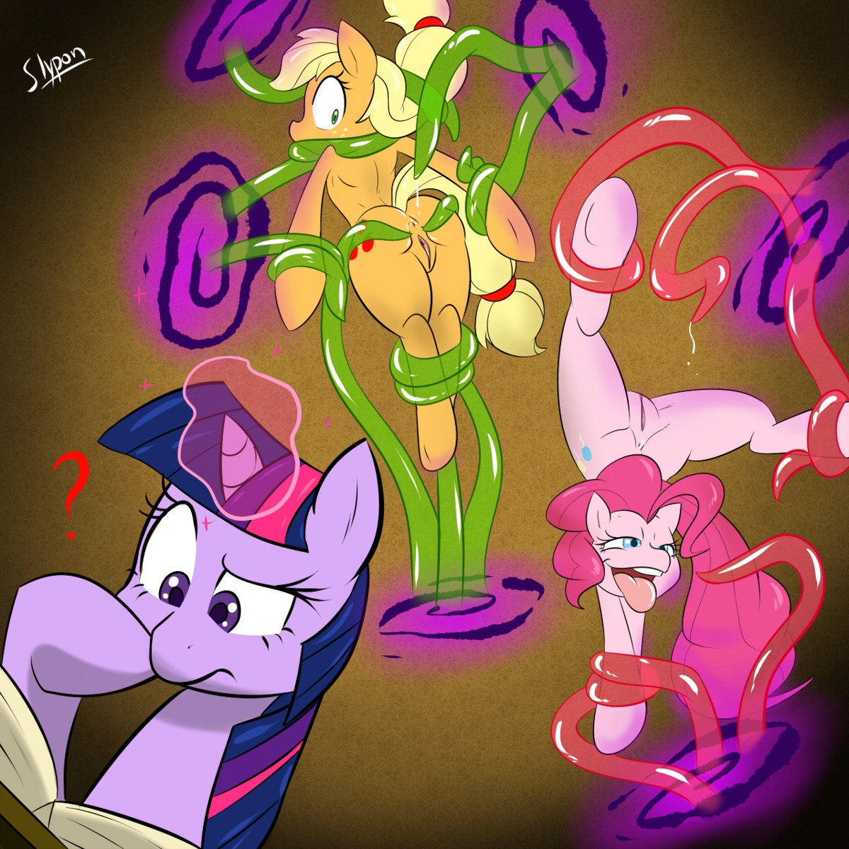 1:1 2013 anus applejack_(mlp) blonde_hair blue_eyes book butt consentacles cutie_mark e621 earth_pony equid equine female feral friendship_is_magic fur genitals green_eyes group hair hasbro hi_res horn horse magic mammal multicolored_hair my_little_pony mythological_creature mythological_equine mythology pink_hair pinkie_pie_(mlp) pony purple_body purple_eyes purple_fur purple_hair question_mark slypon tail tentacles translucent translucent_tentacles twilight_sparkle_(mlp) two_tone_hair unicorn vulva