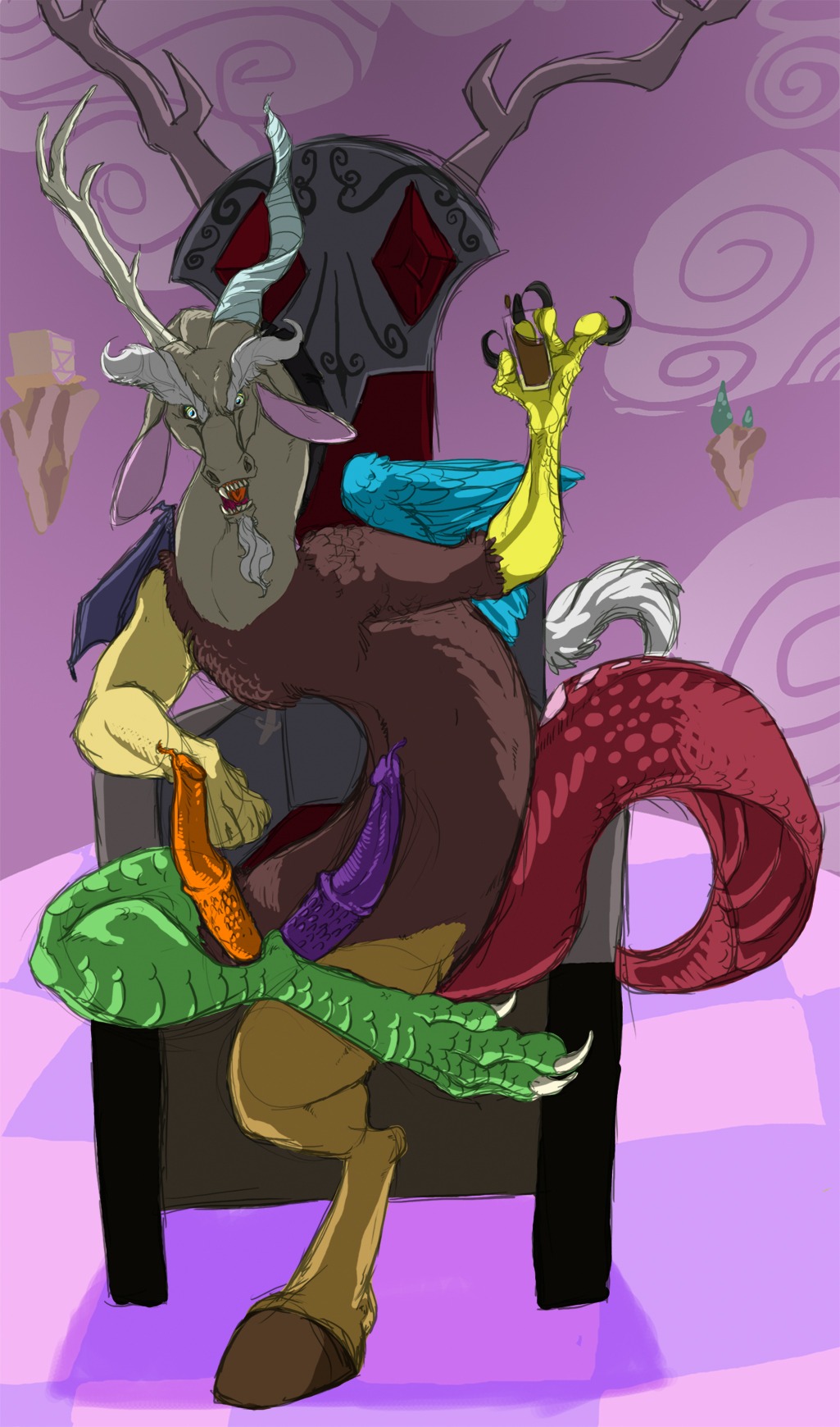 chimera discord_(mlp) draconequus feral friendship_is_magic horns male male_only my_little_pony rule34 sitting smooth_skin tagme