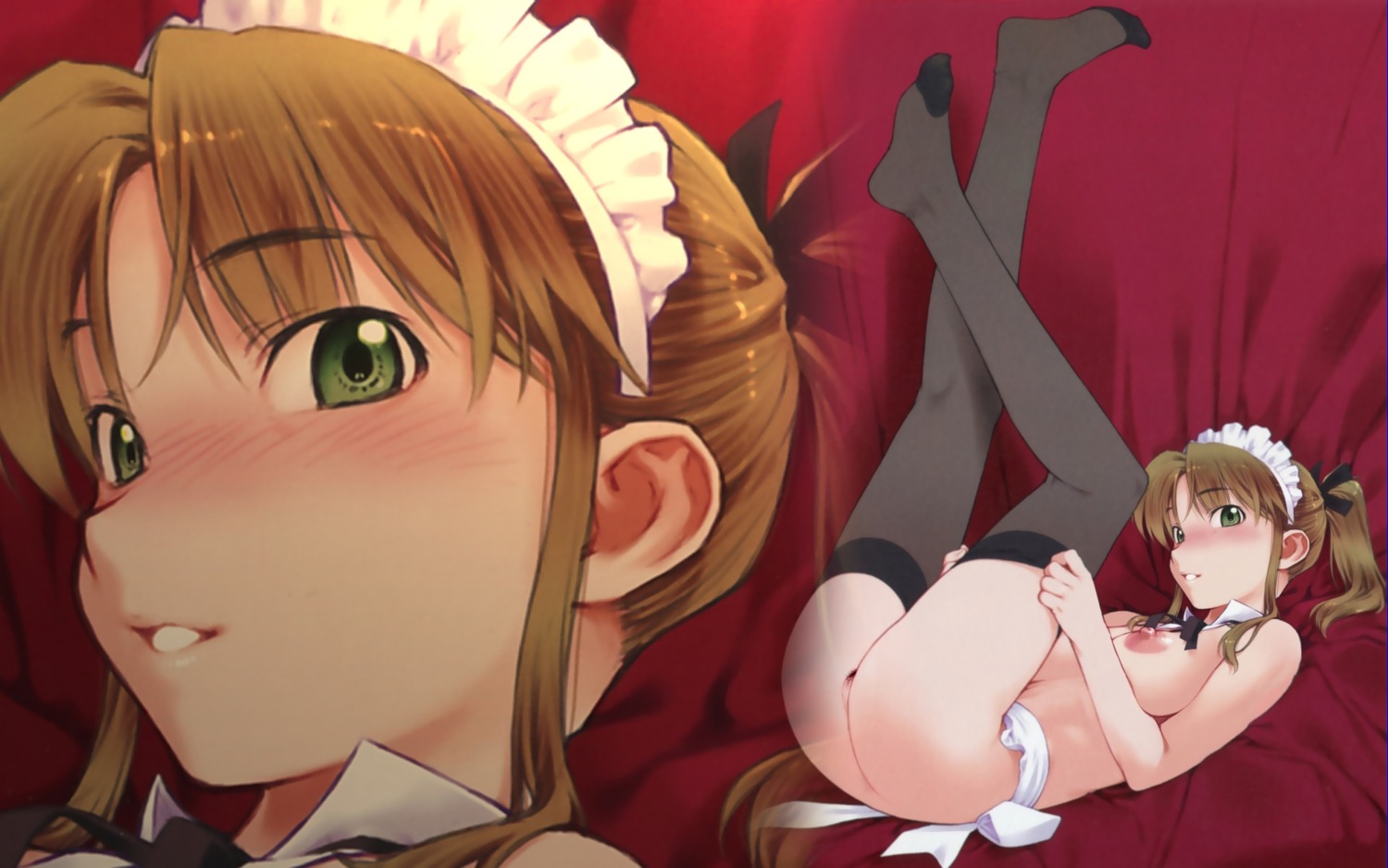 apron breasts female green_eyes highres maid rule34 wallpaper