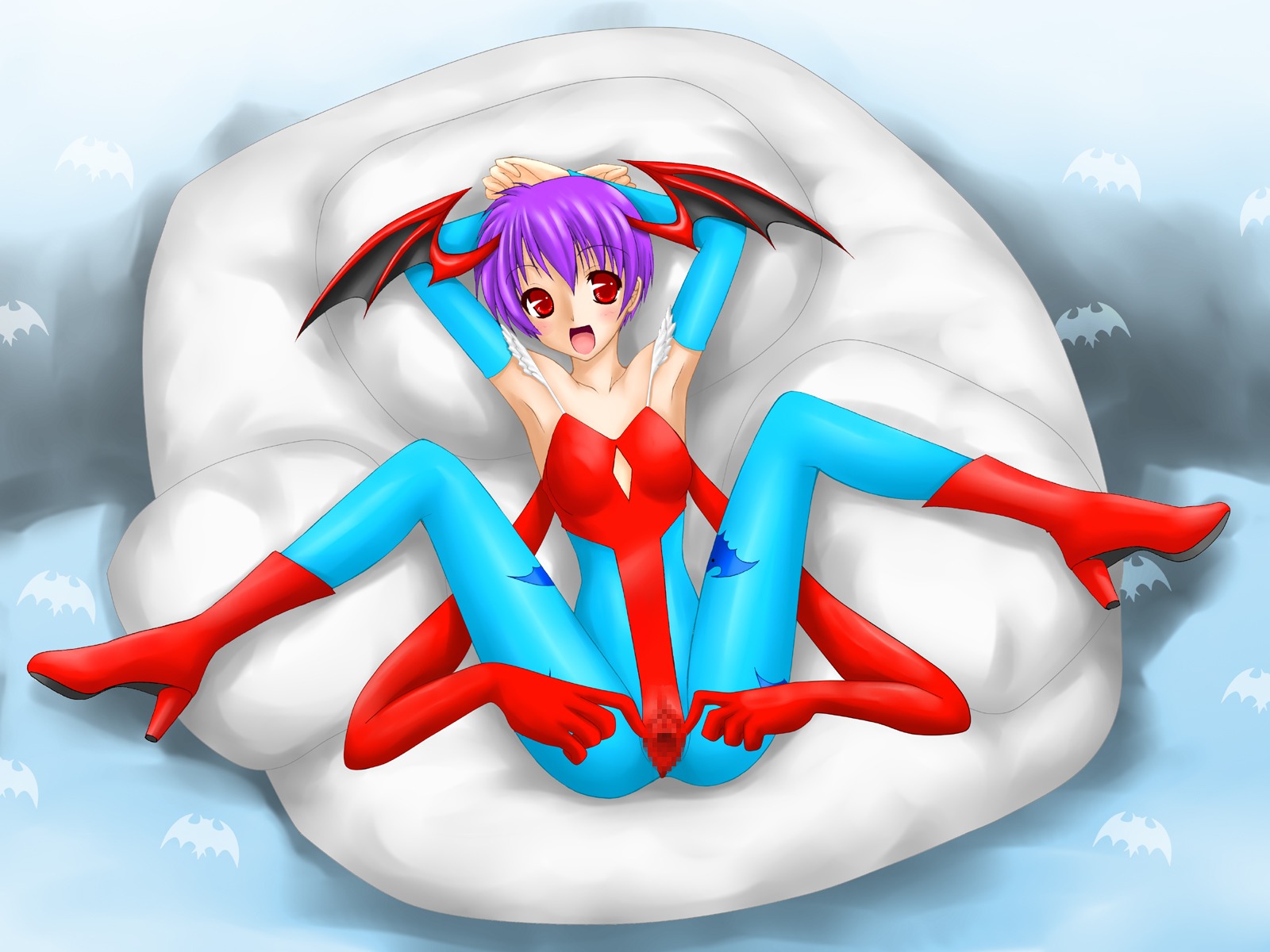 1girls capcom censored clothing darkstalkers demon female flat_chest lilith_aensland mosaic_censoring natsuya_(circle) rule34 succubus tagme