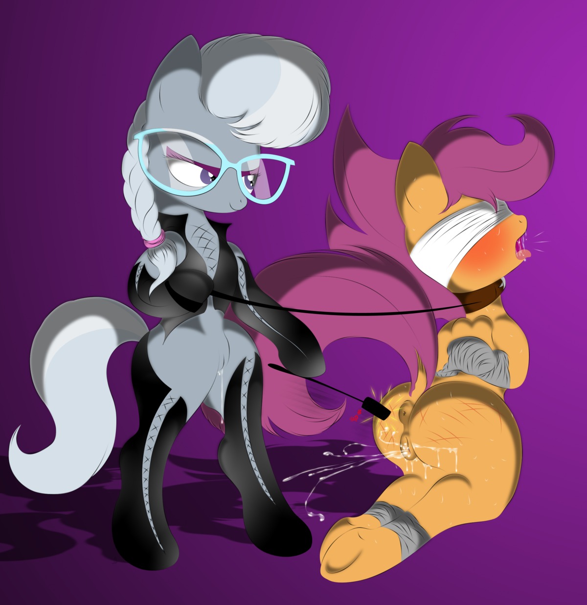2012 absurd_res anus bdsm blindfold blush bodily_fluids bondage bound clothing dominant dominant_female dress duo e621 earth_pony ejaculation equid equine female female/female feral friendship_is_magic genital_fluids genitals hasbro hi_res horse leather leather_clothing leather_dress loli mammal my_little_pony orgasm pony riding_crop scootaloo_(mlp) sex silver_spoon_(mlp) submissive submissive_female tail v-d-k vaginal_fluids vaginal_squirting vulva wet whip young young_female young_feral