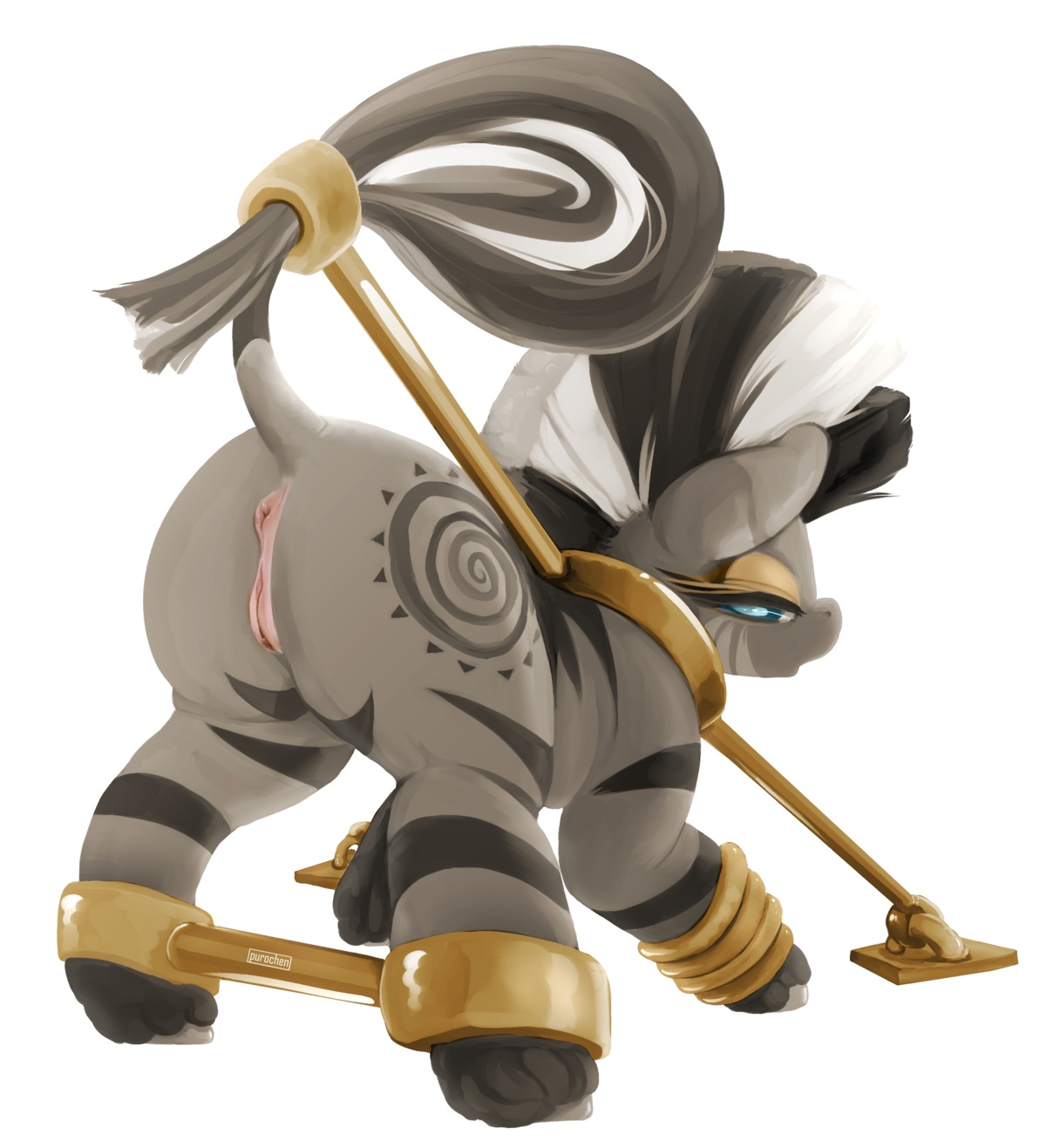 absurd_res anus bdsm bedroom_eyes blue_eyes bondage bound butt clitoris cutie_mark e621 equid equine female feral friendship_is_magic fur genitals grey_body grey_fur hair half-closed_eyes hasbro hi_res hooves looking_at_viewer looking_back mammal multicolored_hair my_little_pony narrowed_eyes open_mouth presenting purochen raised_tail rear_view restraints seductive solo spread_legs spreader_bar spreading stripes submissive submissive_female tail tail_bondage tail_tied two_tone_hair vulva zebra zecora_(mlp)