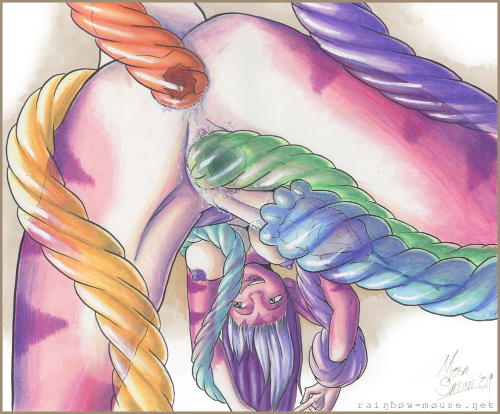 2009 anal anal_penetration anthro anus bent_over biped bodily_fluids breasts colorful_theme cum double_penetration e621 erection genital_fluids genitals hair herm humanoid_genitalia humanoid_penis intersex mosa nipples nude penetration penis penis_in_tentacle purple_hair sackless sex solo suspension tentacle_sex tentacles text translucent translucent_penetration translucent_tentacles url vaginal vaginal_penetration vulva