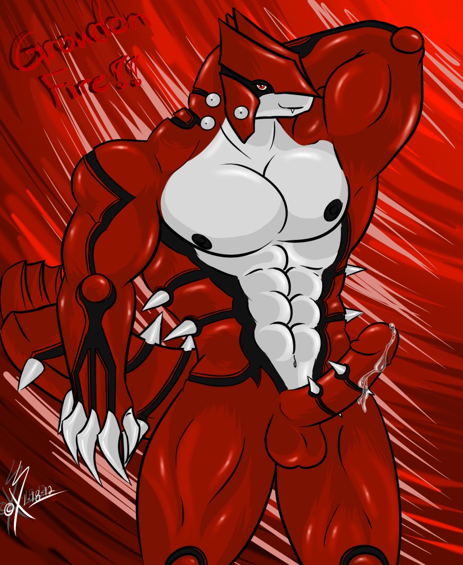 anthro balls claws color cum groudon male male_only muscles nude penis pokemon rule34 solo standing tagme testicles
